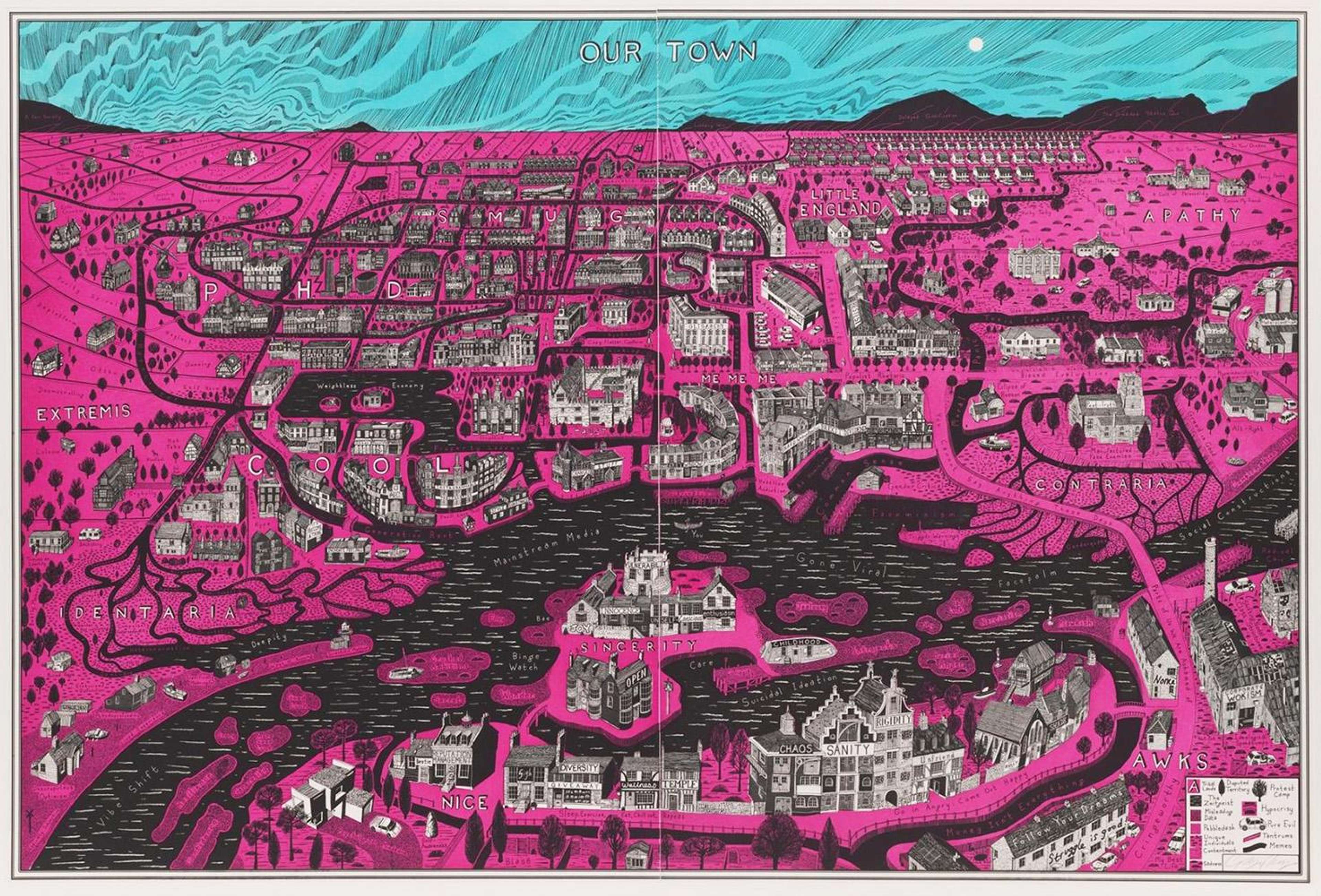 Our Town (fuchsia & blue) - Signed Print by Grayson Perry 2023 - MyArtBroker