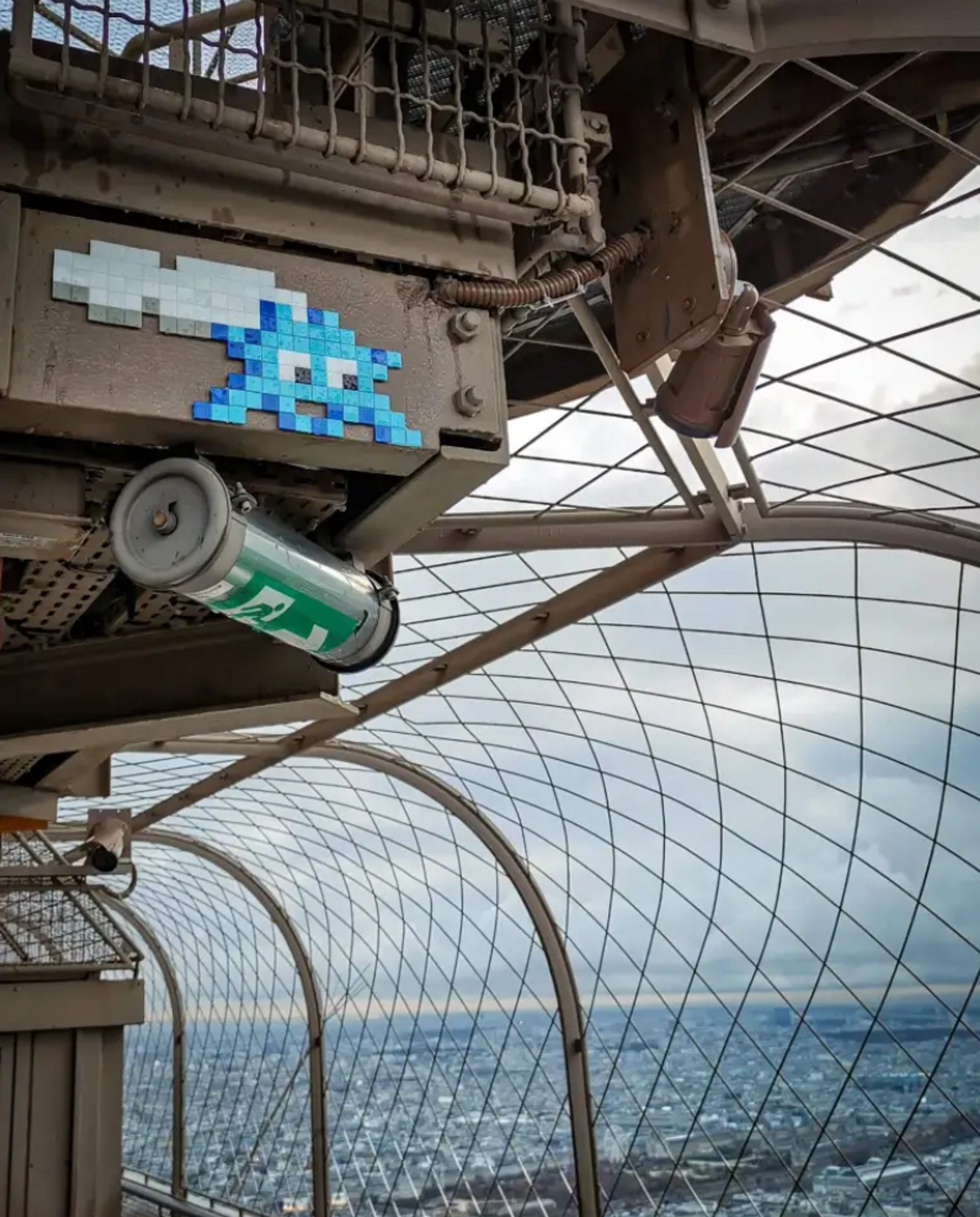 Mosaic at Top of the Eiffel Tower, Paris by Invader