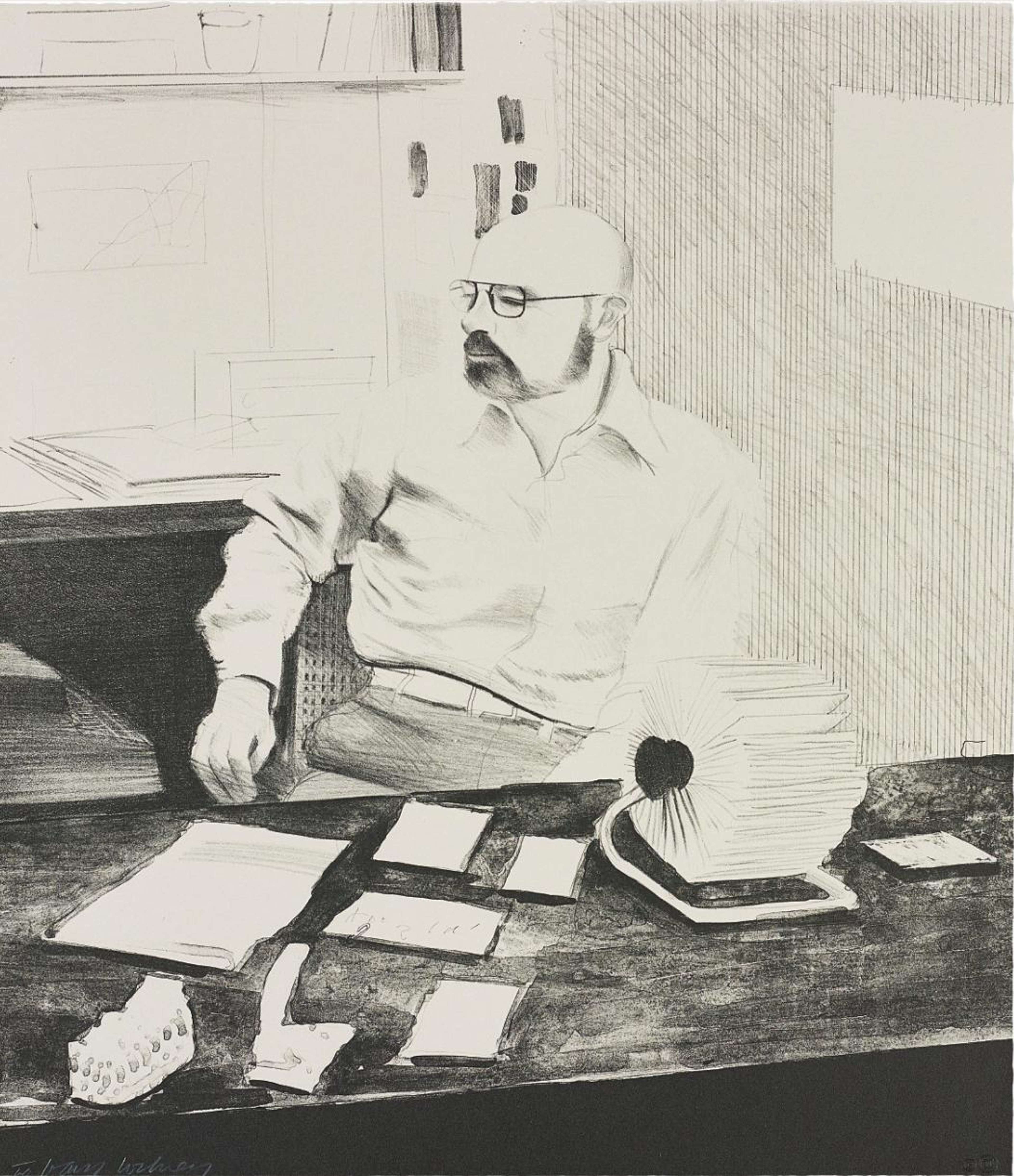 Sidney In His Office - Signed Print by David Hockney 1976 - MyArtBroker