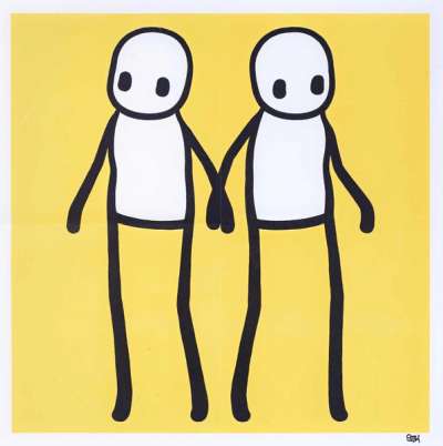 Holding Hands (yellow) - Signed Print by Stik 2020 - MyArtBroker
