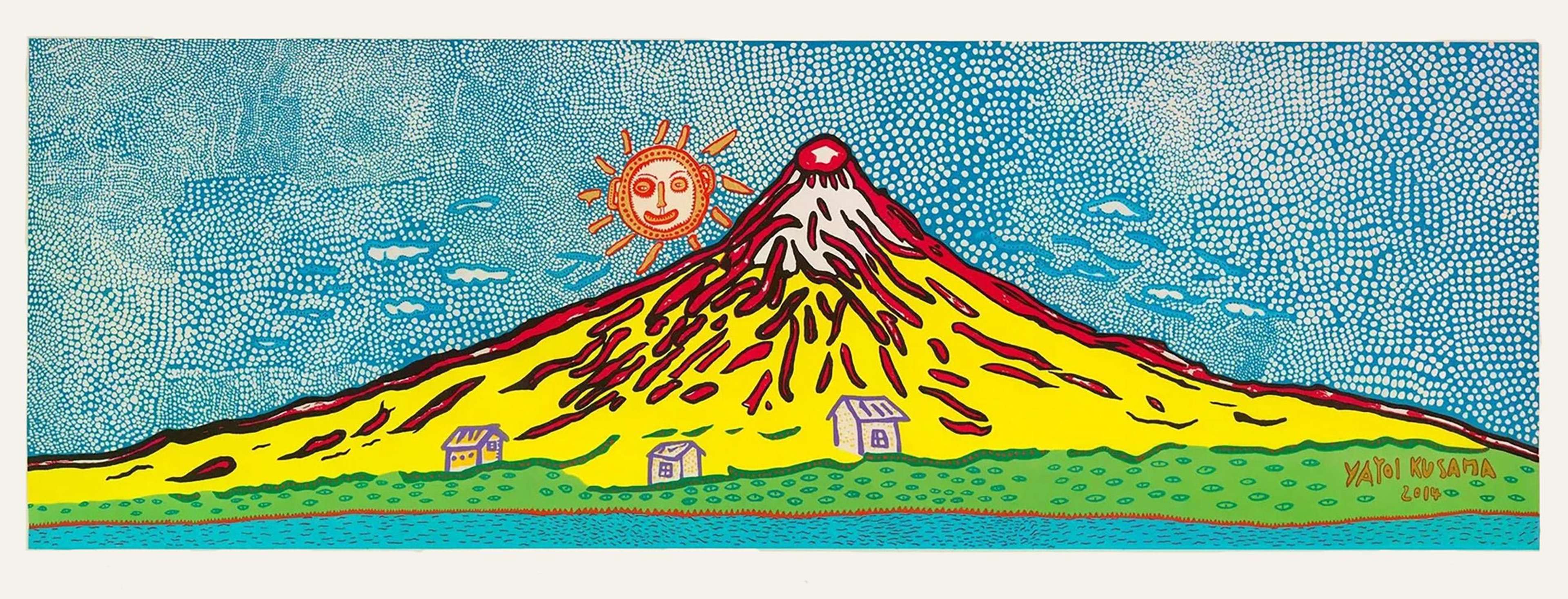 Mt. Fuji In Seven Colours - My Life Shining Forever, This Human Love Shall Not Perish Even After Billions Of Light Years - Signed Print by Yayoi Kusama 2015 - MyArtBroker