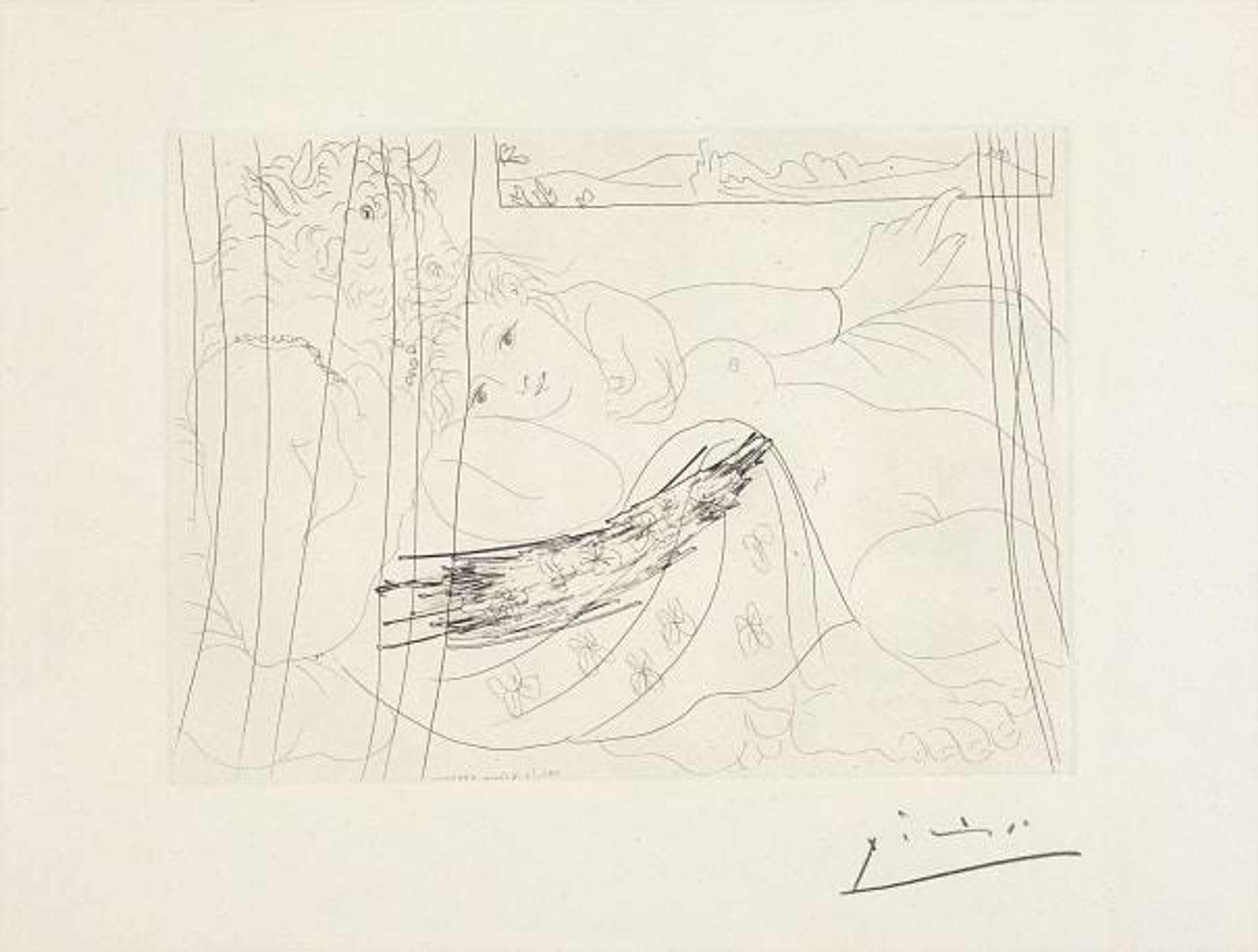 Minotaure Et Jeune Femme Enlacés Rêvant Sous Une Fenêtre (La Suite Vollard) - Signed Print by Pablo Picasso 1933 - MyArtBroker