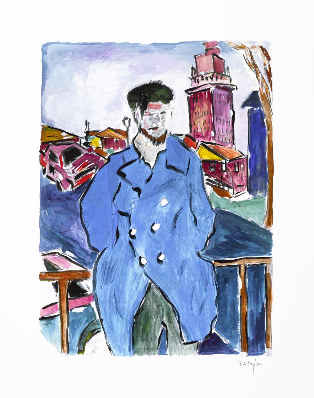 Bob Dylan Man On A Bridge Dark Blue (2008) (Signed Print) 2008