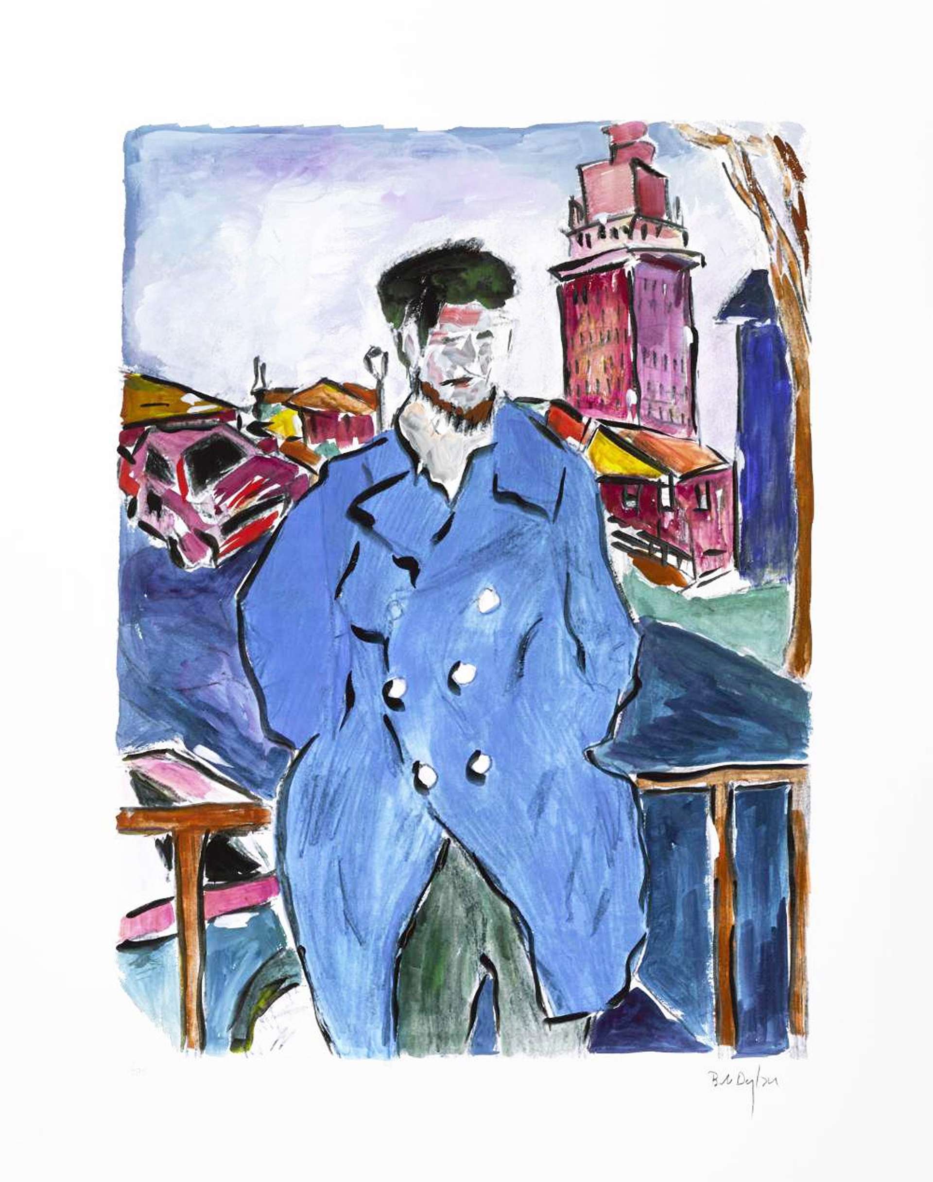 Man On A Bridge Dark Blue (2008) - Signed Print by Bob Dylan 2008 - MyArtBroker