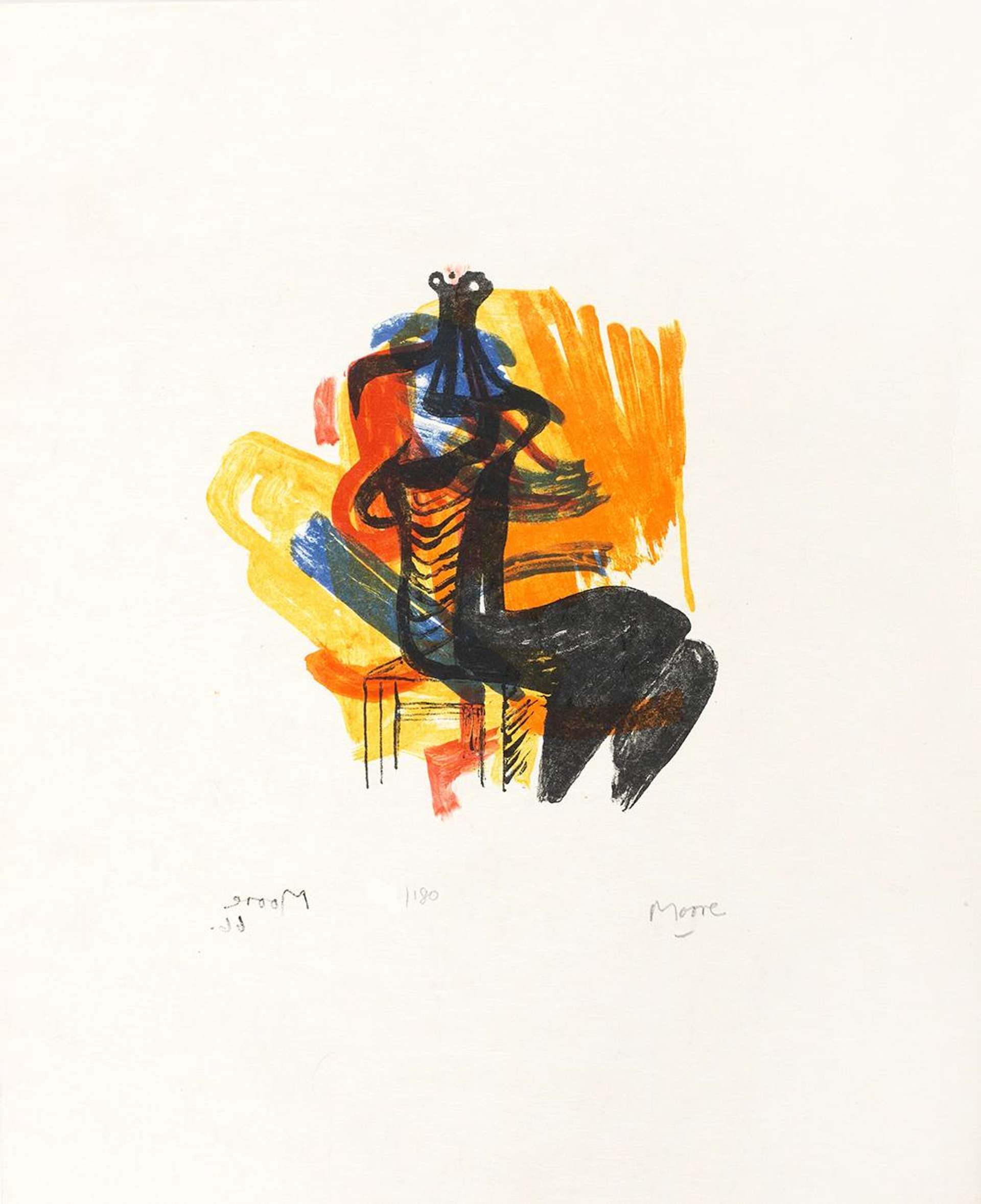 Black Seated Figure On Orange Ground - Signed Print by Henry Moore 1967 - MyArtBroker