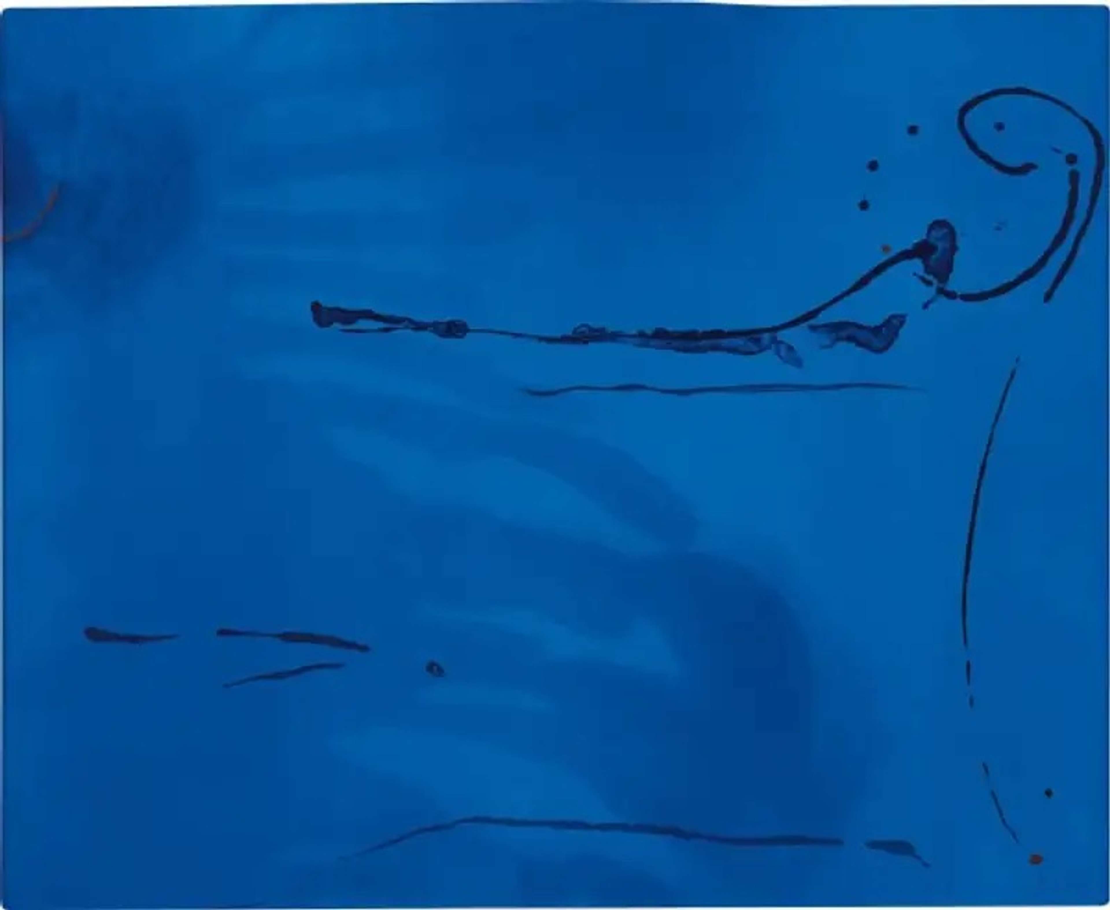 Helen Frankenthaler’s Blue Current. An abstract expressionist intaglio of deep blue water currents.