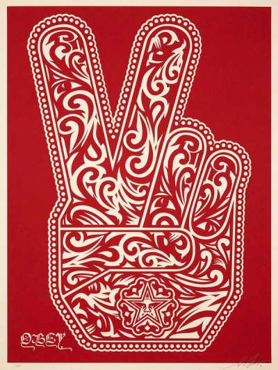 Peace Fingers (red) - Signed Print by Shepard Fairey 2006 - MyArtBroker