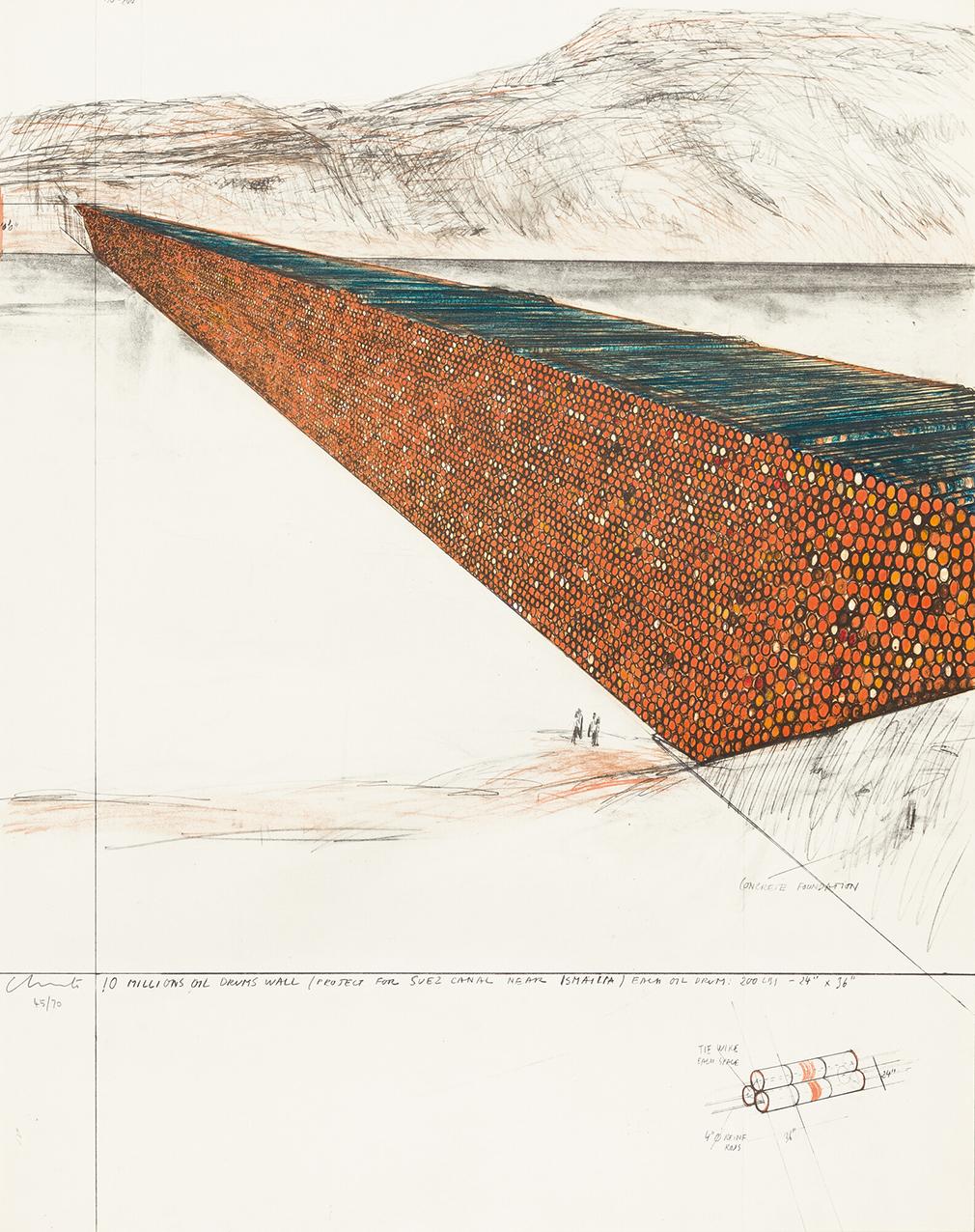 Christo 10 Million Oil Drums Wall (Signed Print) 1972 | MyArtBroker