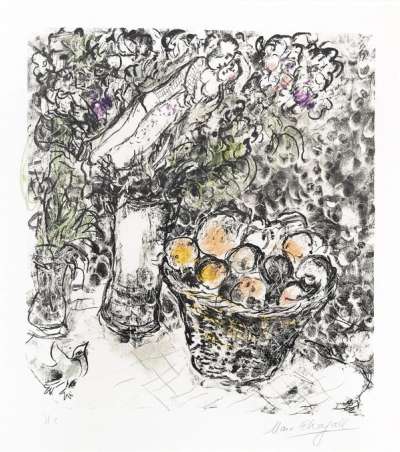 Couple Au Panier De Fruits - Signed Print by Marc Chagall 1967 - MyArtBroker