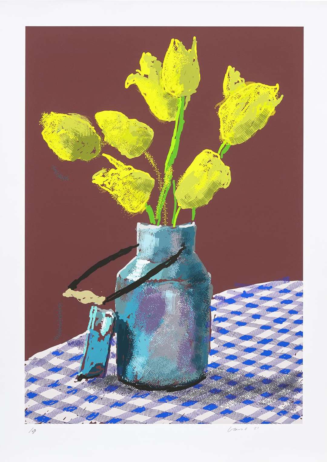 David Hockney 21st April 2021, Yellow Flowers In A Small Milk Churn ...