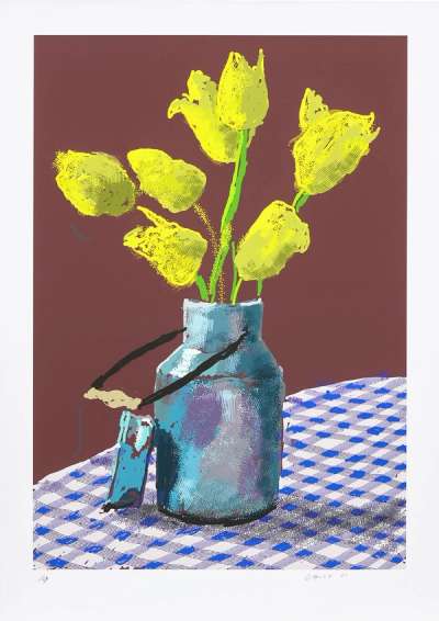 21st April 2021, Yellow Flowers In A Small Milk Churn - Signed Print by David Hockney 2021 - MyArtBroker