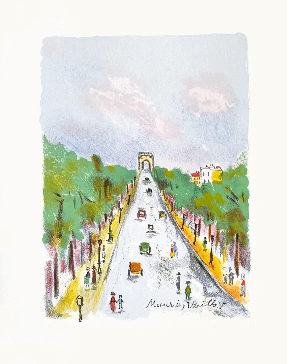 Maurice Utrillo Les Champs Elysées (Signed Print) 1955 | MyArtBroker