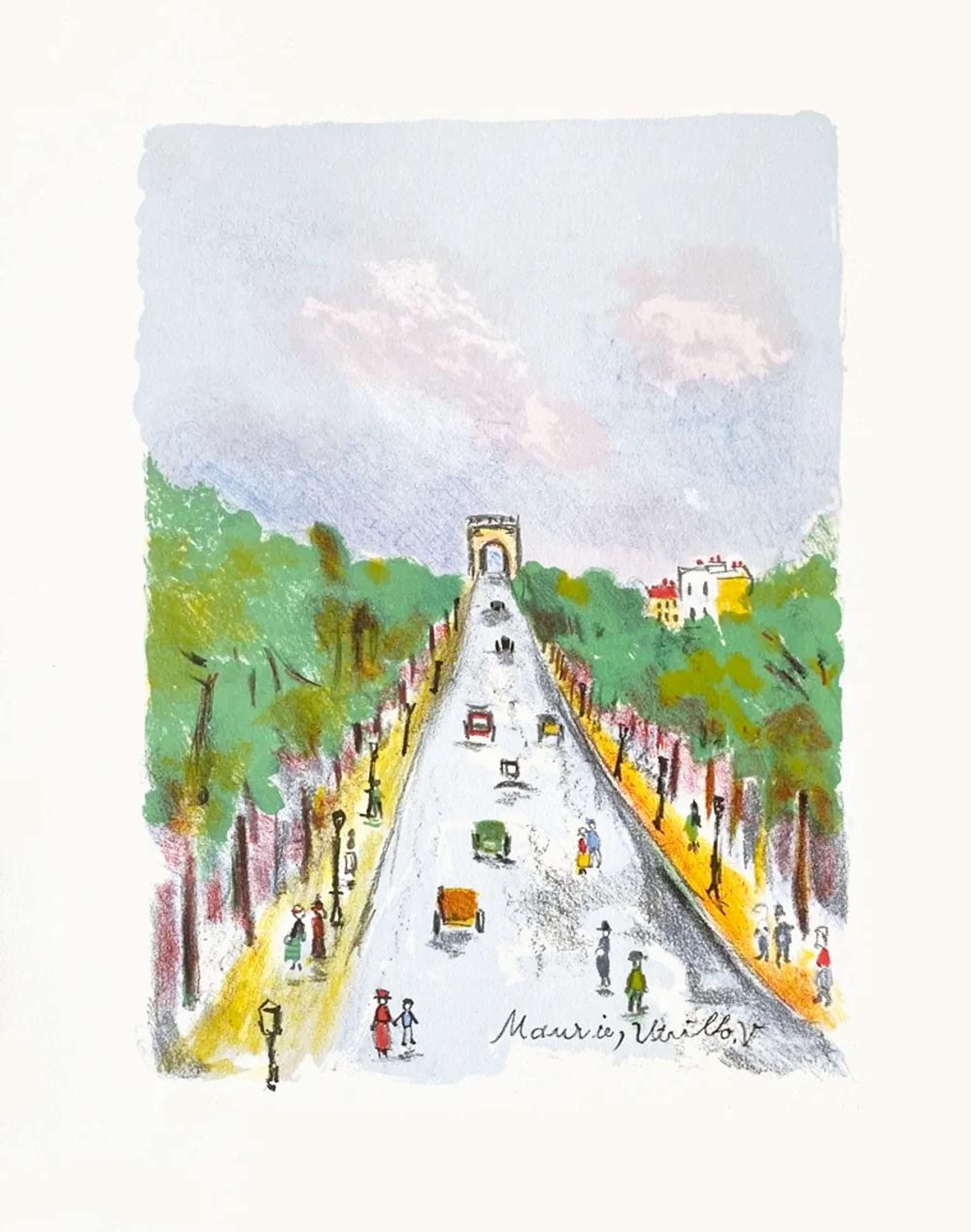 Les Champs Elysées - Signed Print by Maurice Utrillo 1955 - MyArtBroker