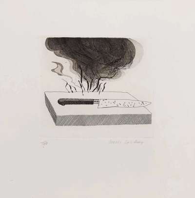 The Carpenter's Bench, A Knife And Fire - Signed Print by David Hockney 1969 - MyArtBroker