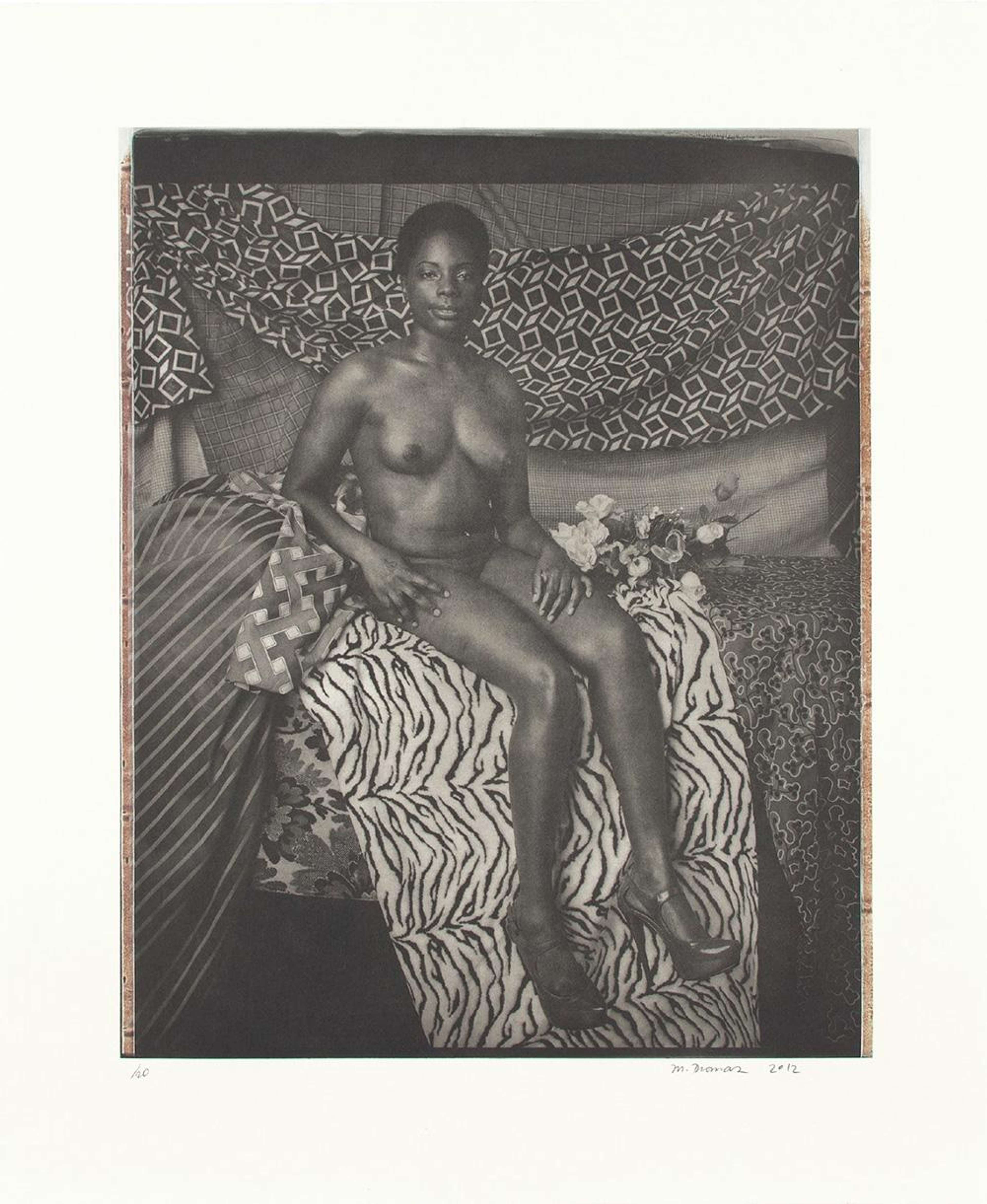 Portrait Of Marie Sitting In Black And White - Signed Print by Mickalene Thomas 2012 - MyArtBroker