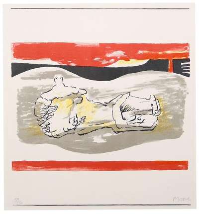 Reclining Figure With Red Stripes - Signed Print by Henry Moore 1973 - MyArtBroker