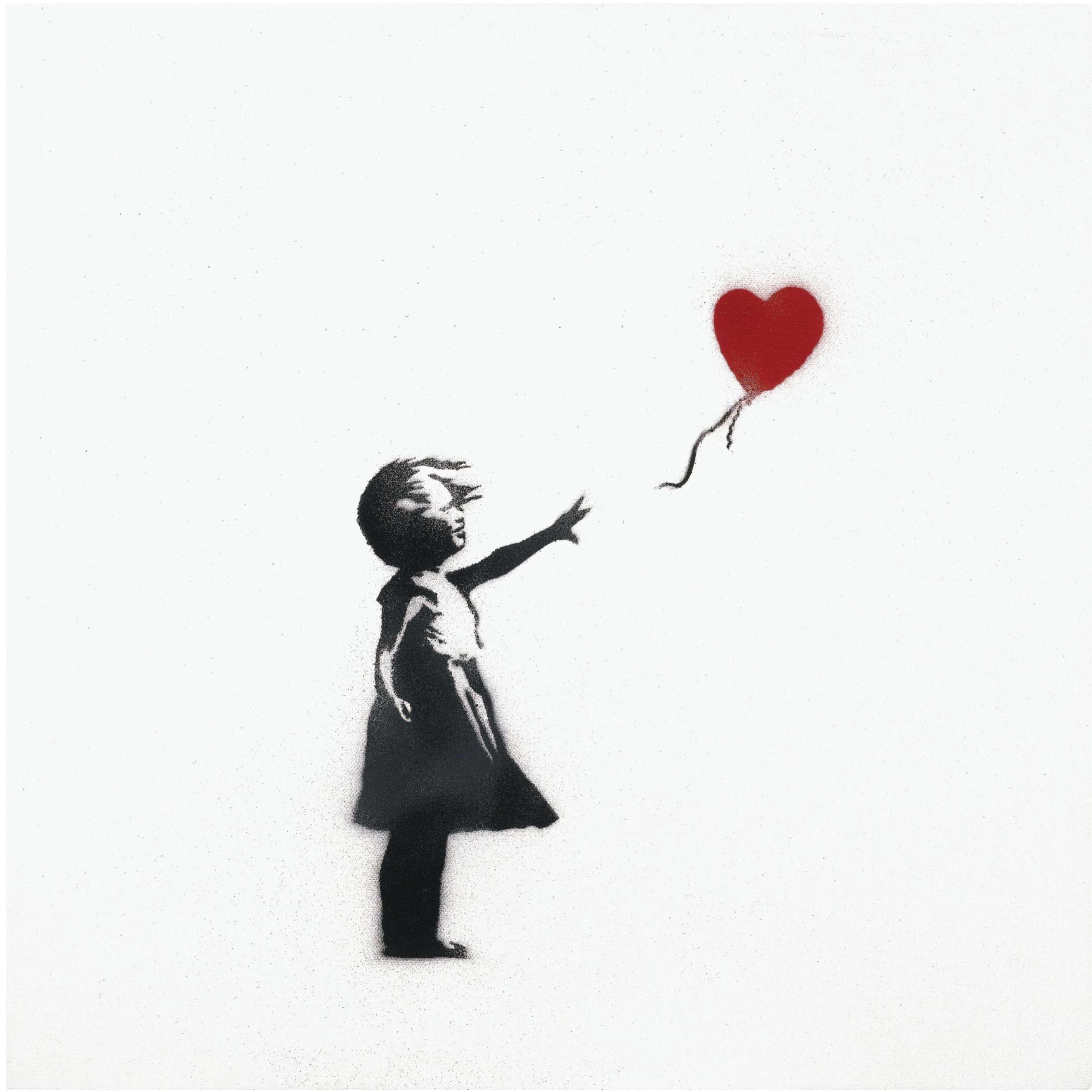 Girl With Balloon - Signed Mixed Media