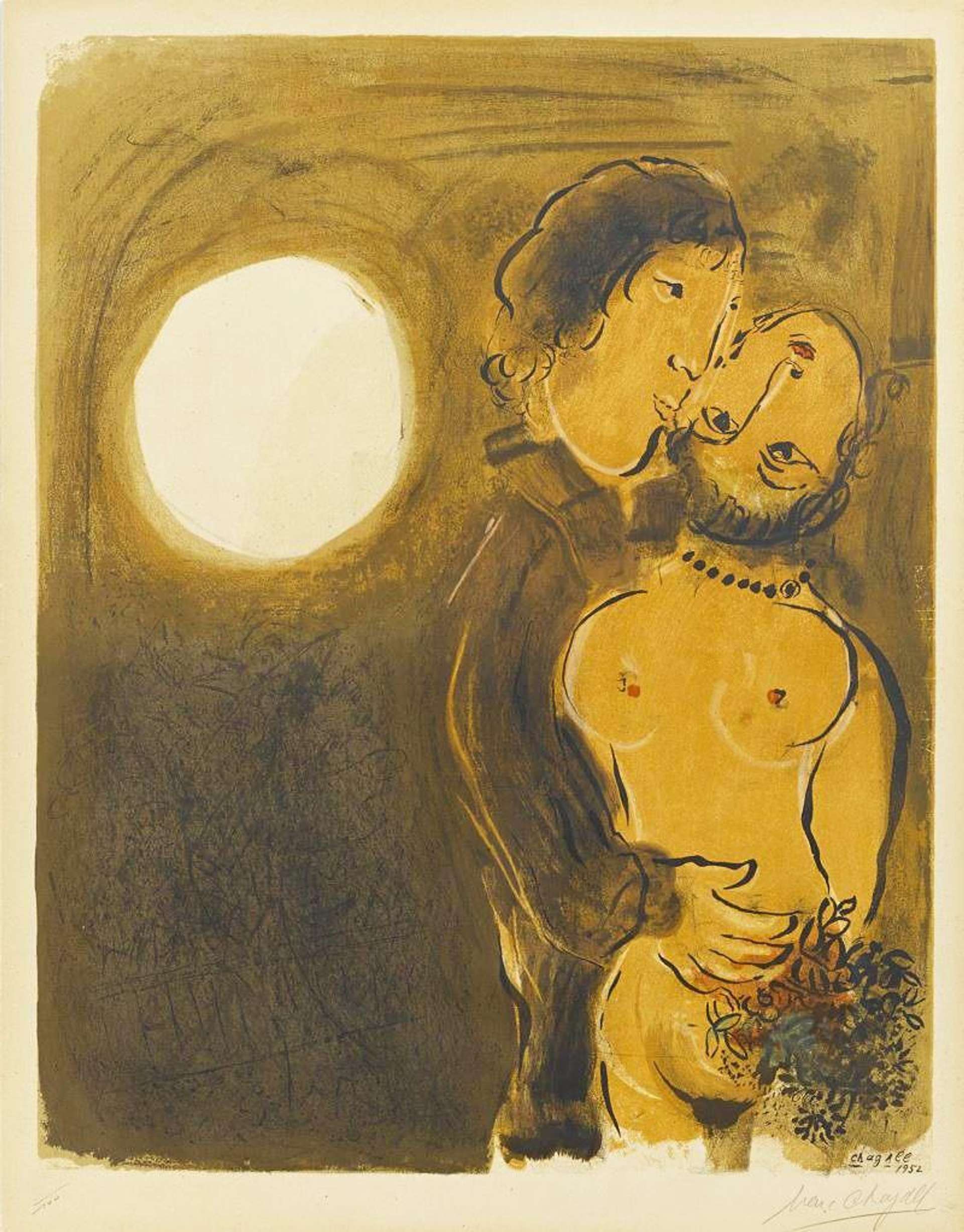 Couple En Ocre - Signed Print by Marc Chagall 1952 - MyArtBroker