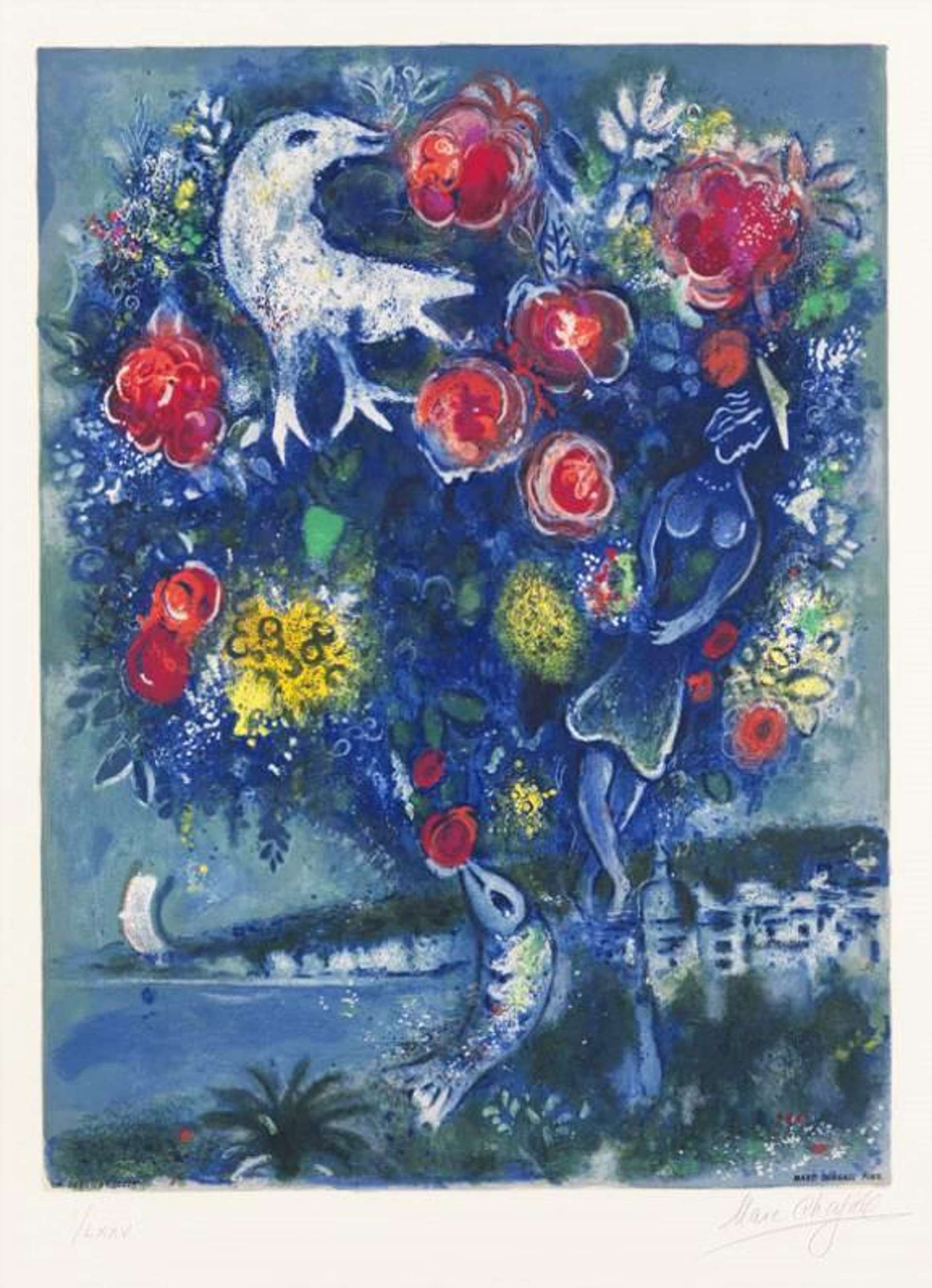 Le Baie Des Anges Au Bouquet De Roses - Signed Print by Marc Chagall 1967 - MyArtBroker