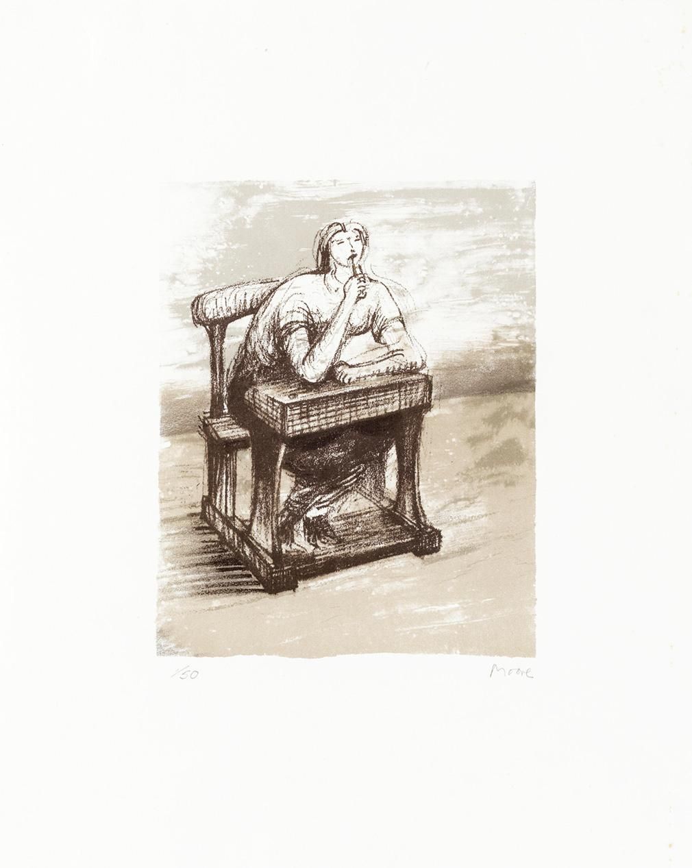 Henry Moore Girl Seated At Desk IV (Signed Print) 1974 | MyArtBroker