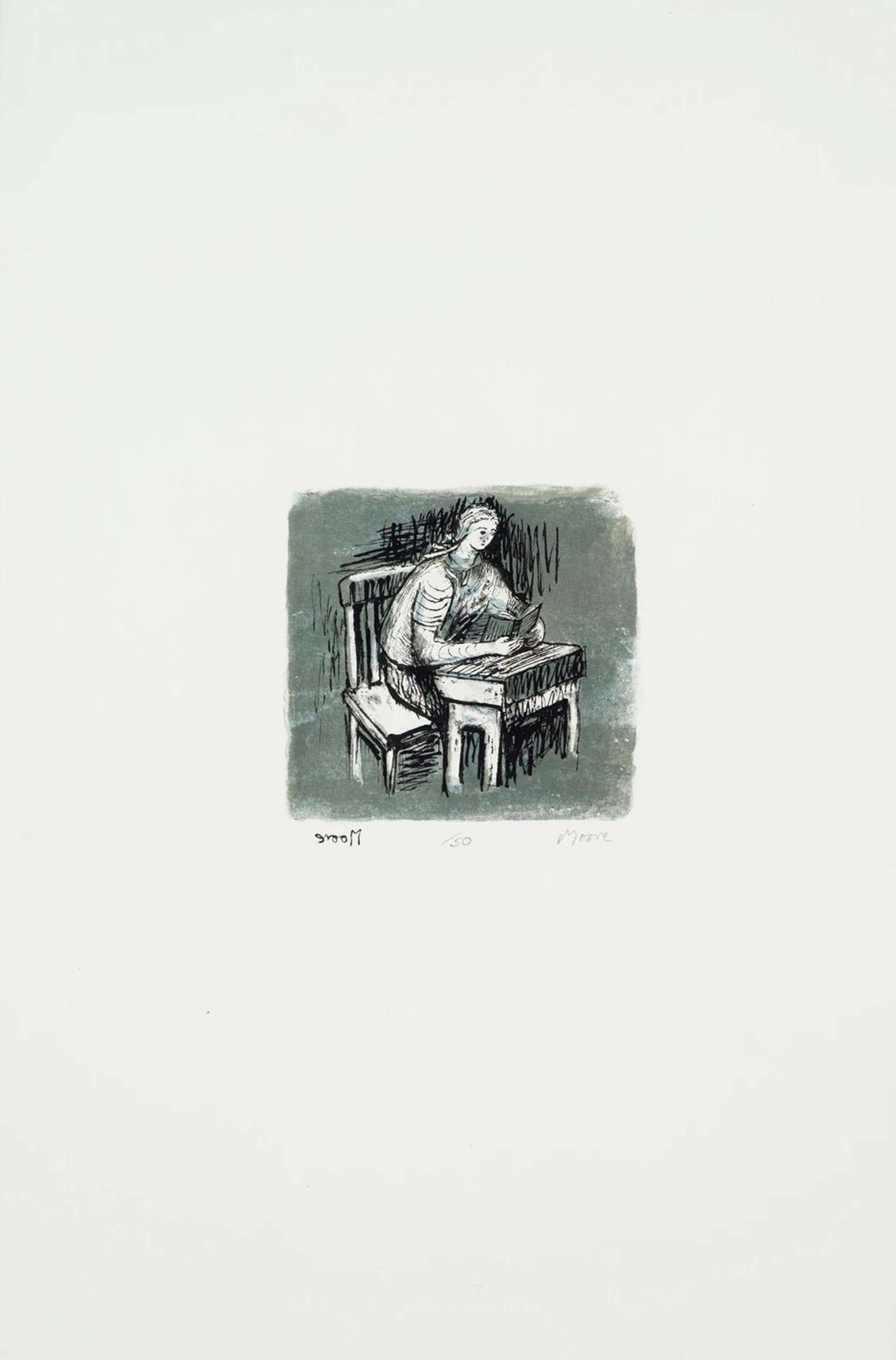 Girl Seated At Desk V - Signed Print by Henry Moore 1974 - MyArtBroker
