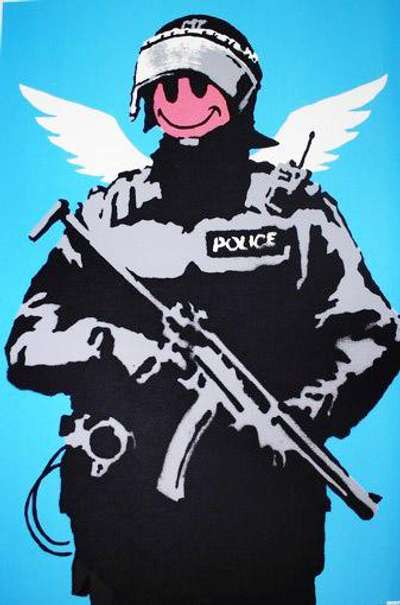 Flying Copper (AP. pink face) - Signed Print by Banksy 2003 - MyArtBroker