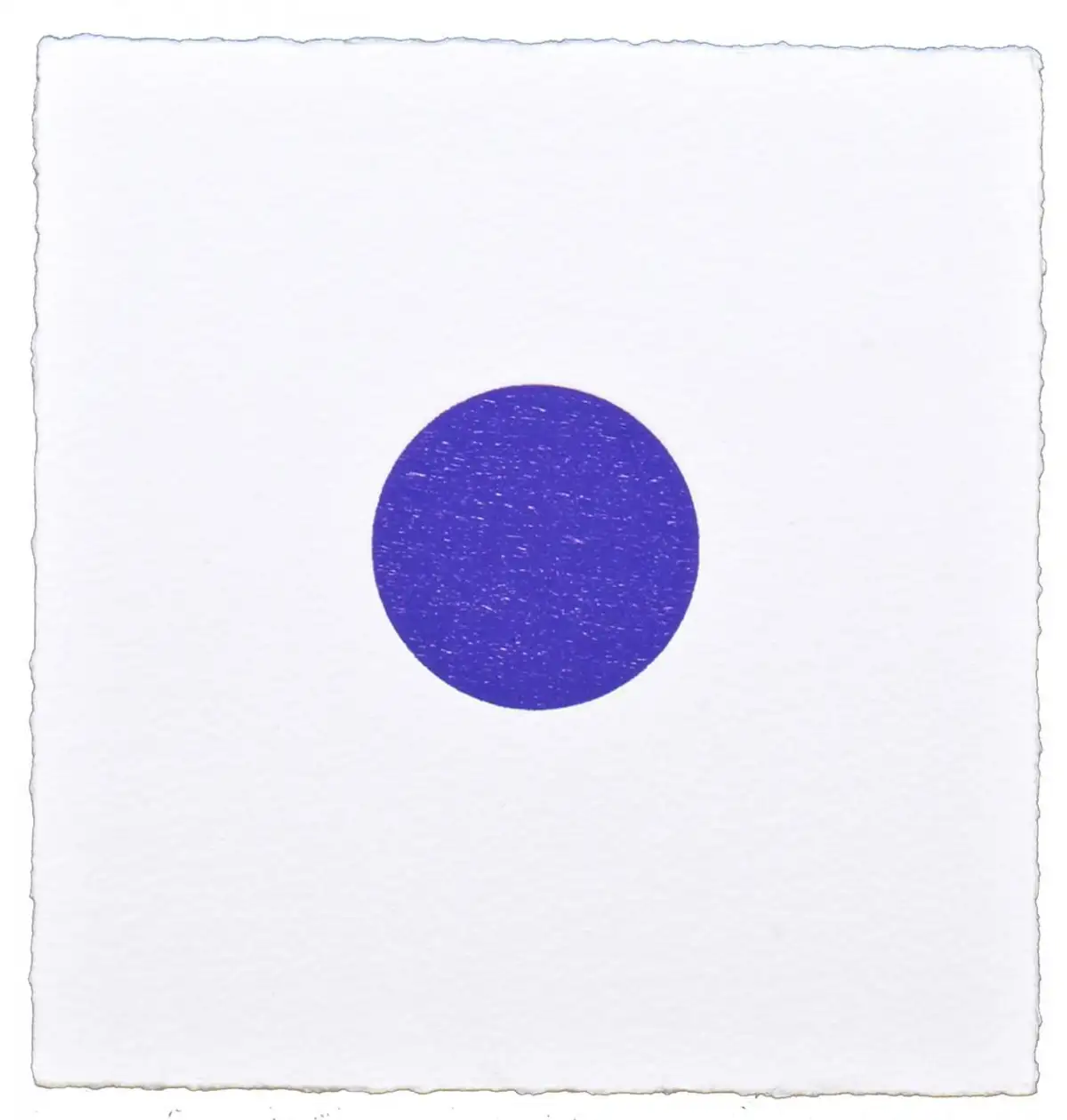 The print shows a perfect circle in blue, positioned in the centre of the square composition, set against a plain white backdrop.
