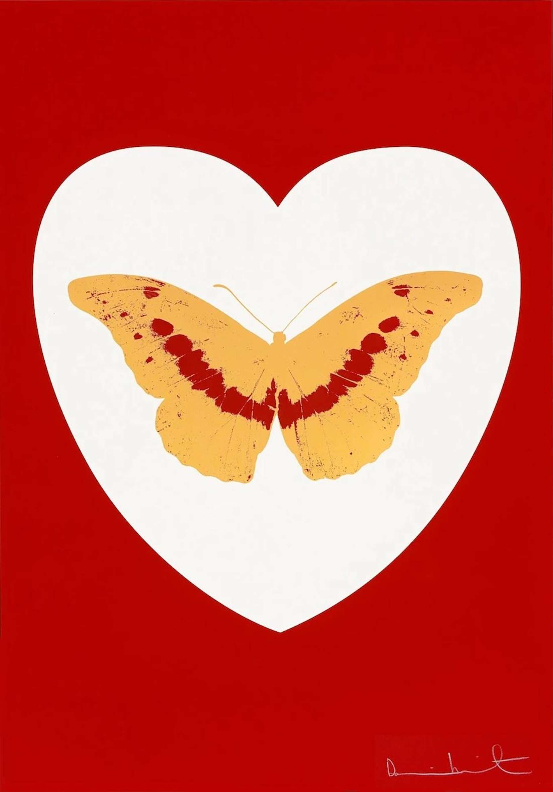 Damien Hirst: I Love You (white, red, cool gold, poppy red) - Signed Print
