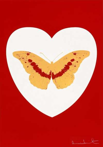 Damien Hirst: I Love You (white, red, cool gold, poppy red) - Signed Print