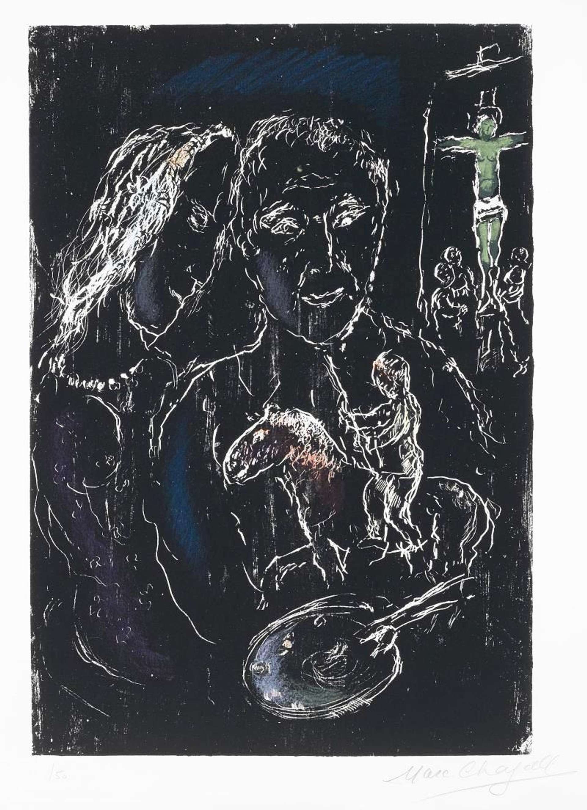 Le Peintre Sur Fond Noir - Signed Print by Marc Chagall 1972 - MyArtBroker