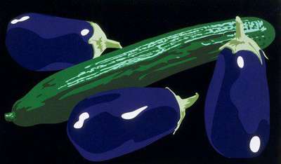 Julian Opie: Still Life With Aubergines And Cucumber - Signed Print