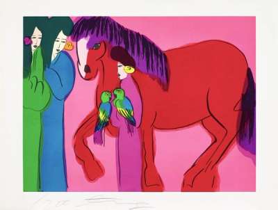 Three Ladies And Horse - Signed Print by Walasse Ting 1985 - MyArtBroker