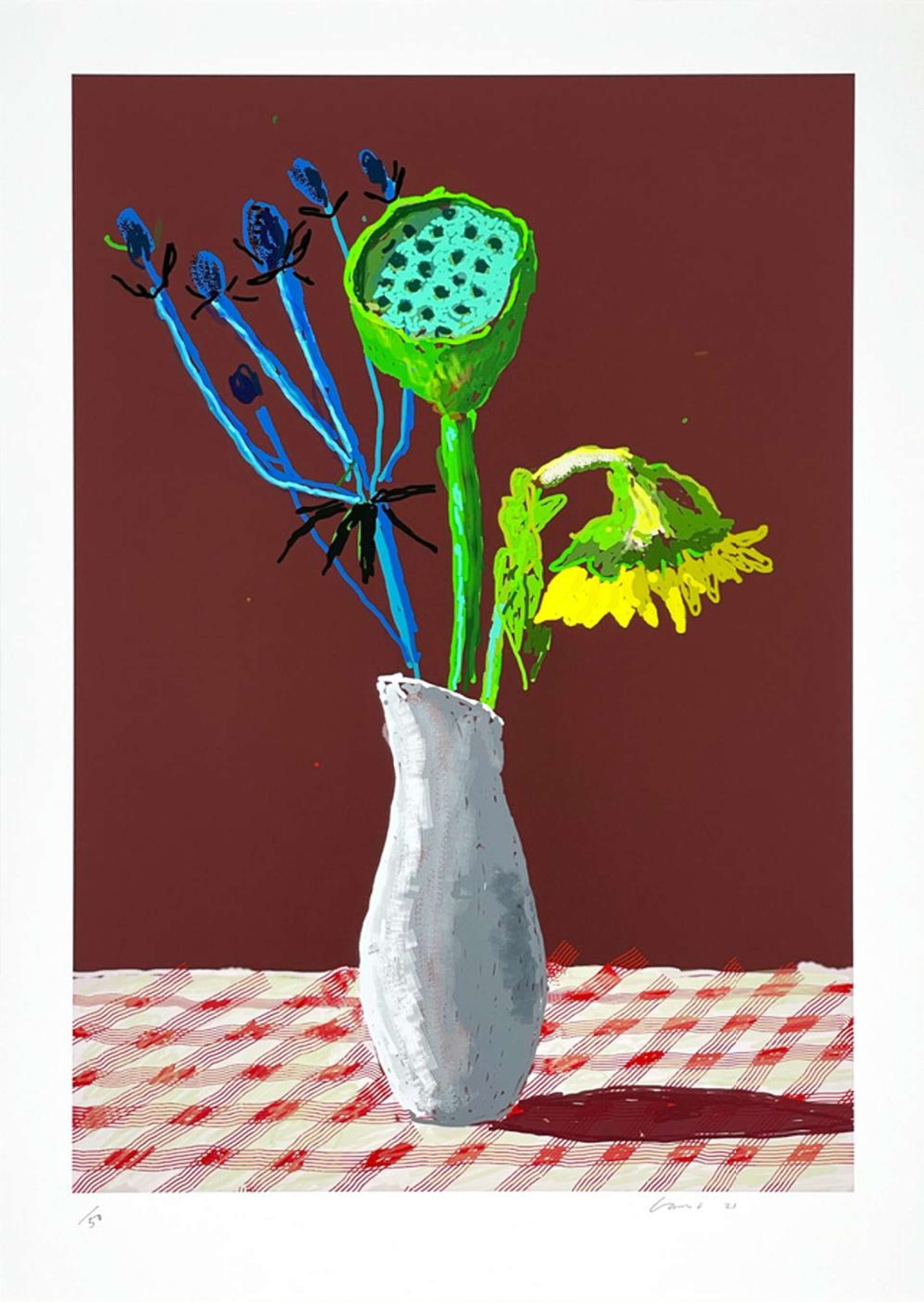 19th March 2021, Sunflower With Exotic Flower - Signed Print by David Hockney 2021 - MyArtBroker