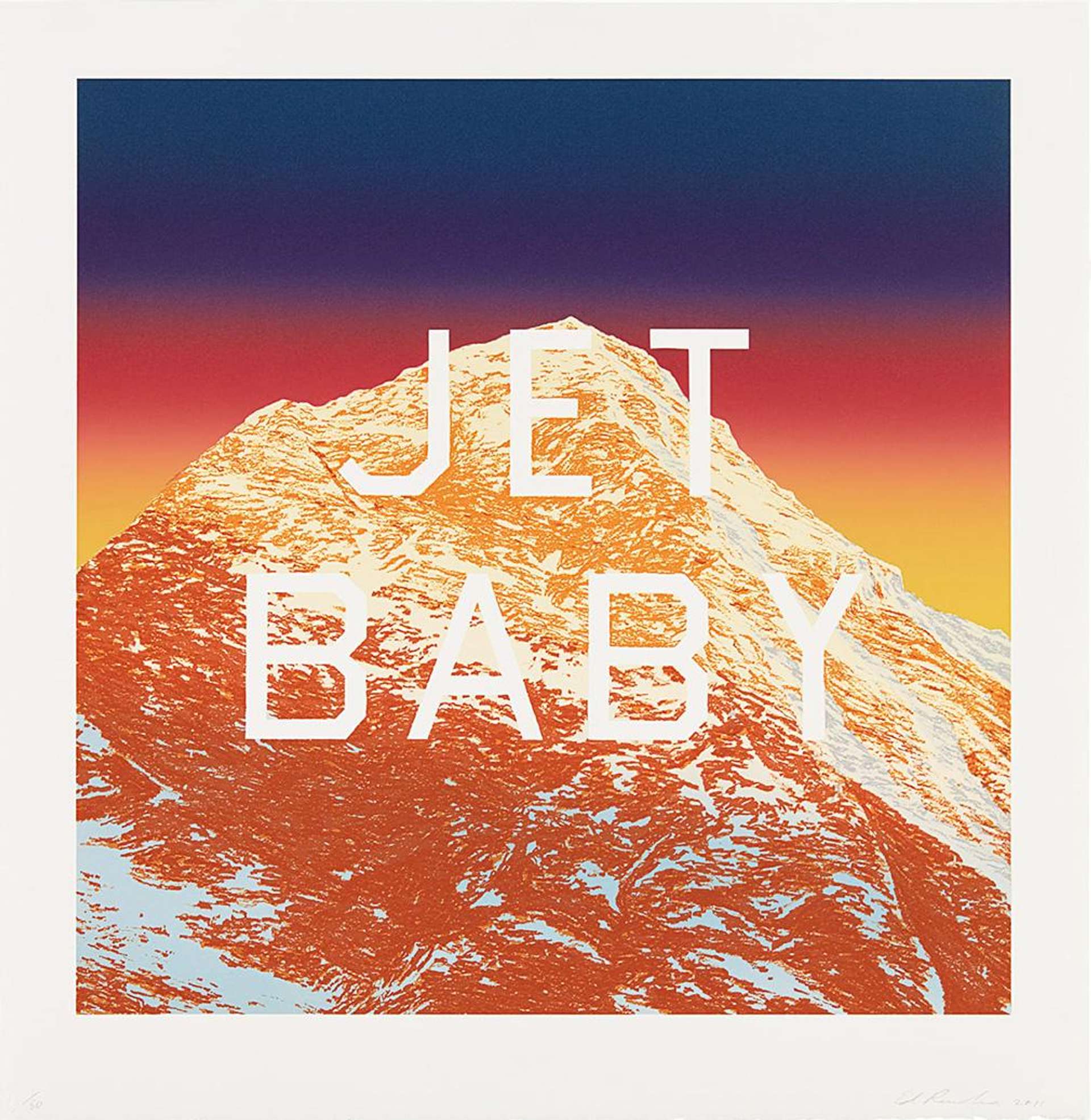 The words 'Jet Baby' in graphic, bold print on a mountain sunset background
