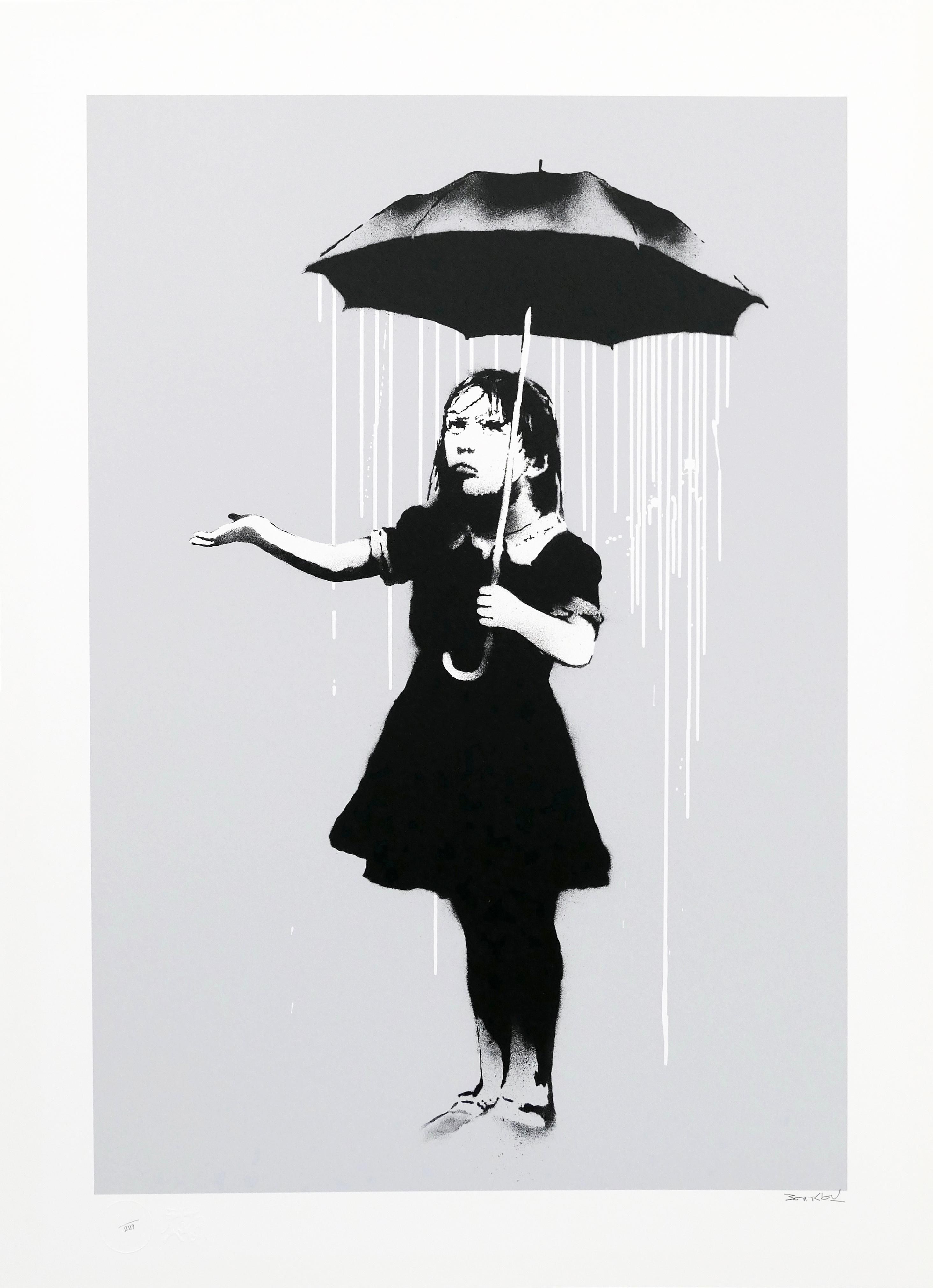 Banksy Umbrella Girl Print Wall Art on Antique Dictionary Book Page Graffiti Art 