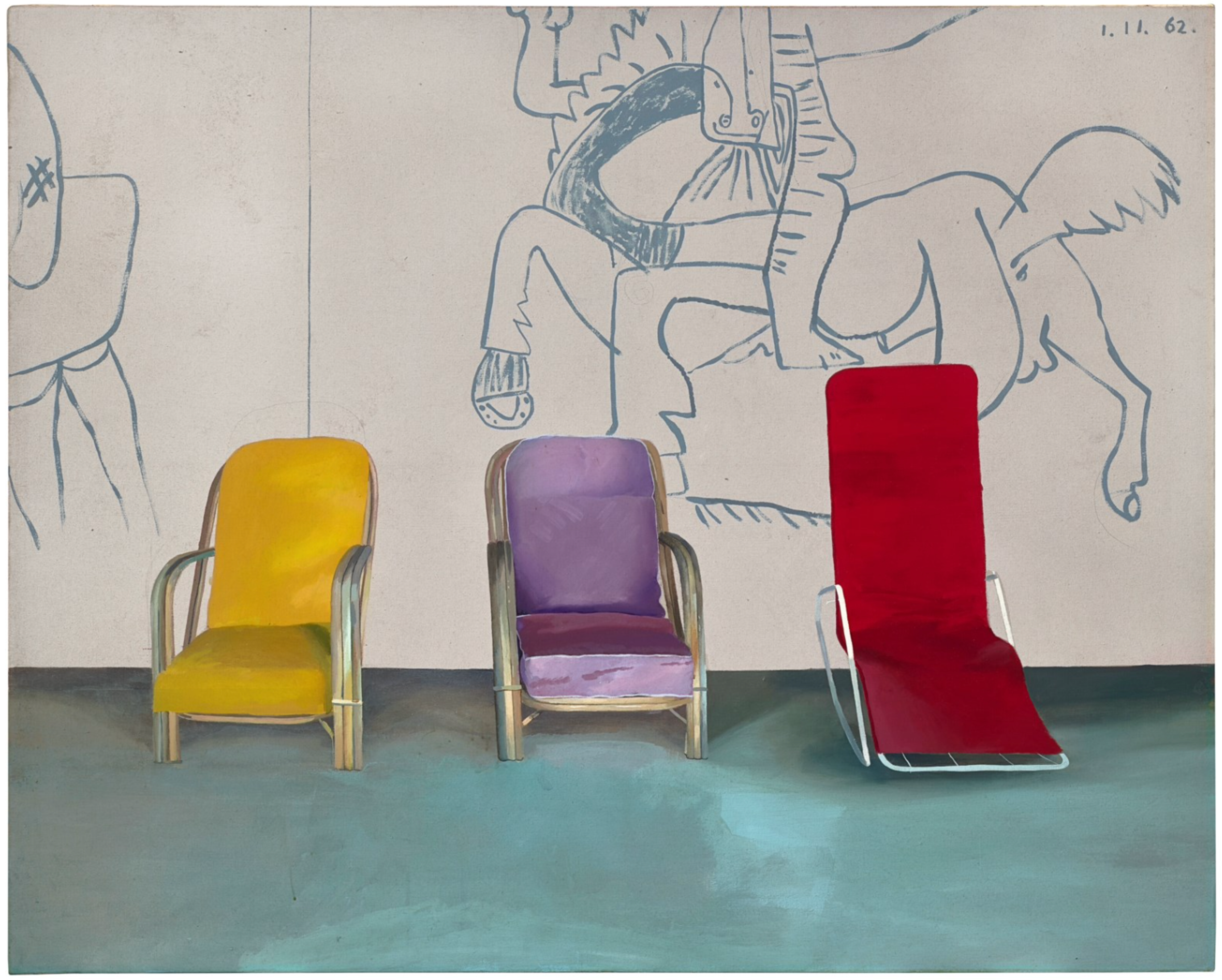 Three Chairs With A Section Of A Picasso Mural by David Hockney - Christie's