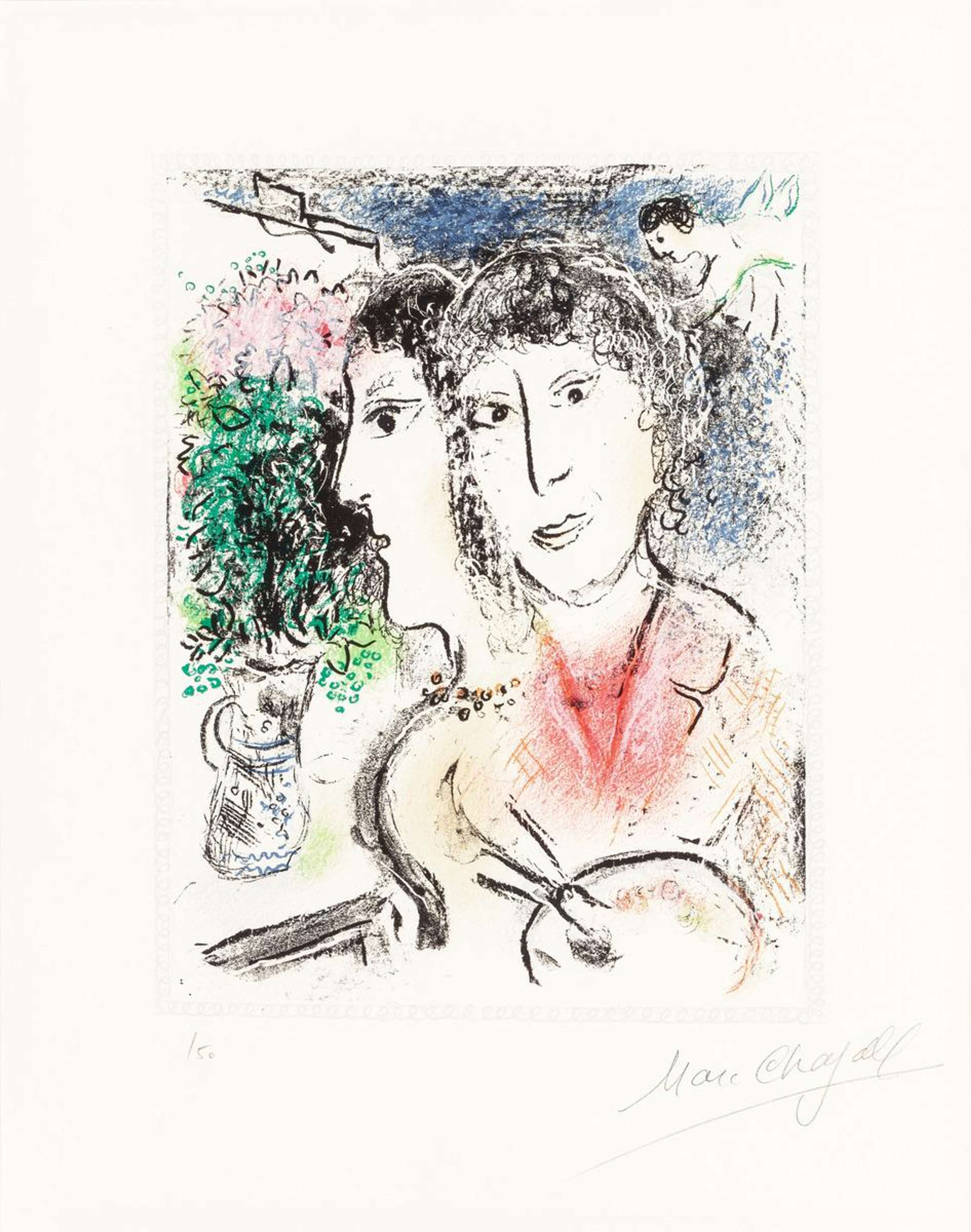 Double Portrait Au Chevalet - Signed Print by Marc Chagall 1976 - MyArtBroker