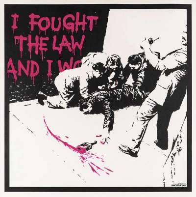 I Fought The Law (pink) - Signed Print by Banksy 2004 - MyArtBroker