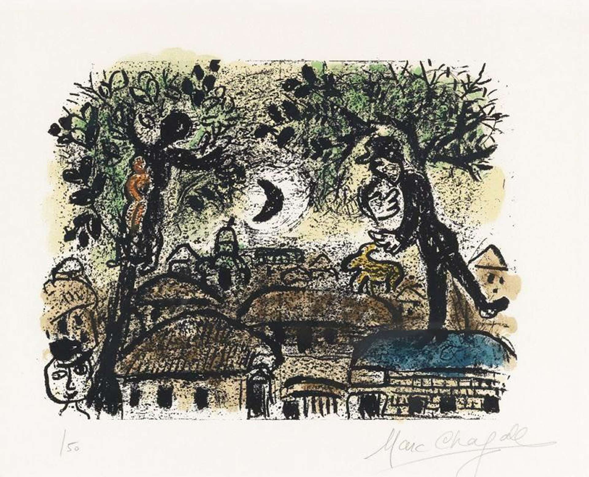 Marc Chagall: La Lune Noire - Signed Print