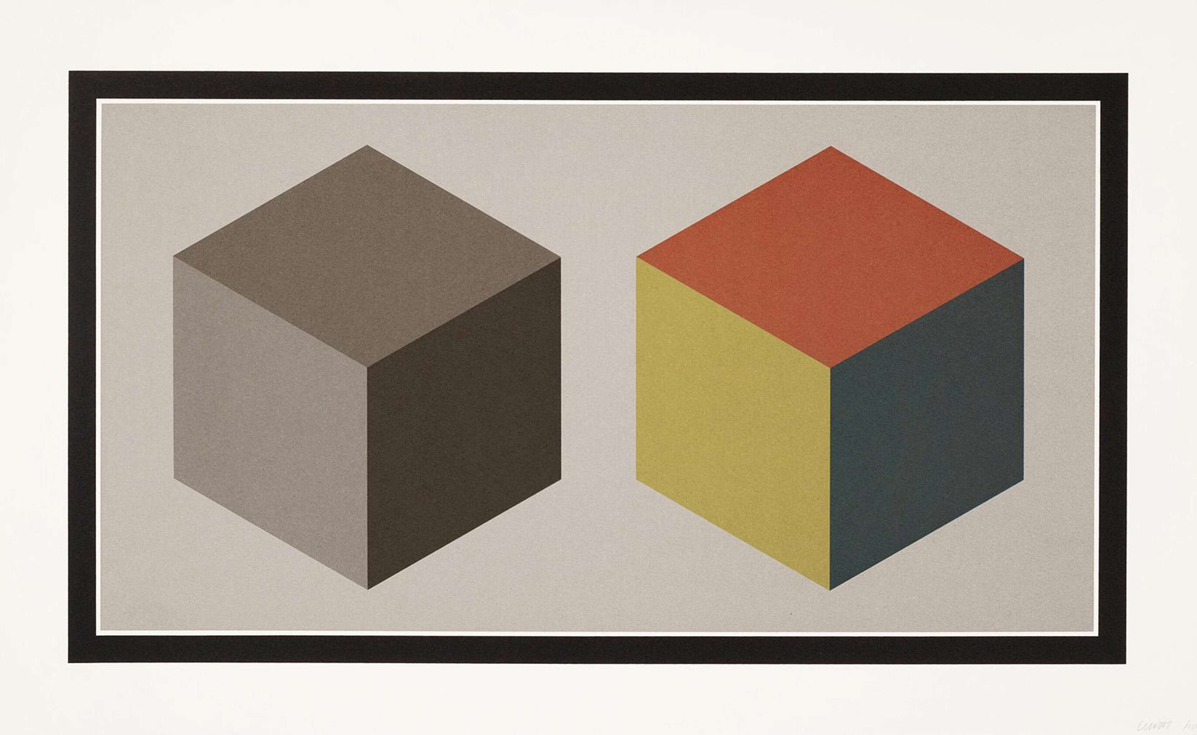 Double Cubes In Grays And Colours Superimposed - Signed Print by Sol Lewitt 1989 - MyArtBroker