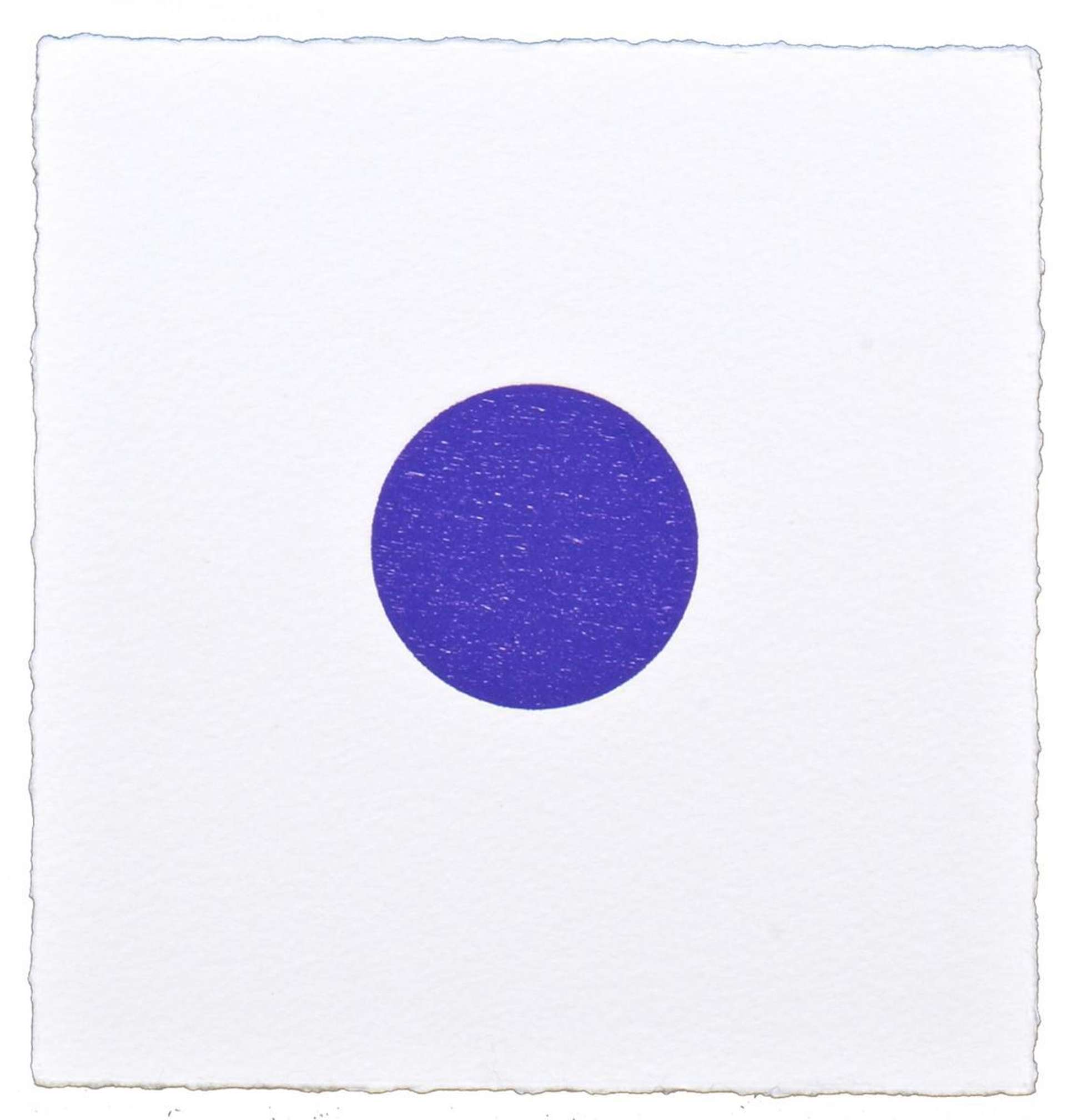 An image of the print Isostearic Acid by Damien Hirst, showing a royal blue dot in the centre of a white composition.