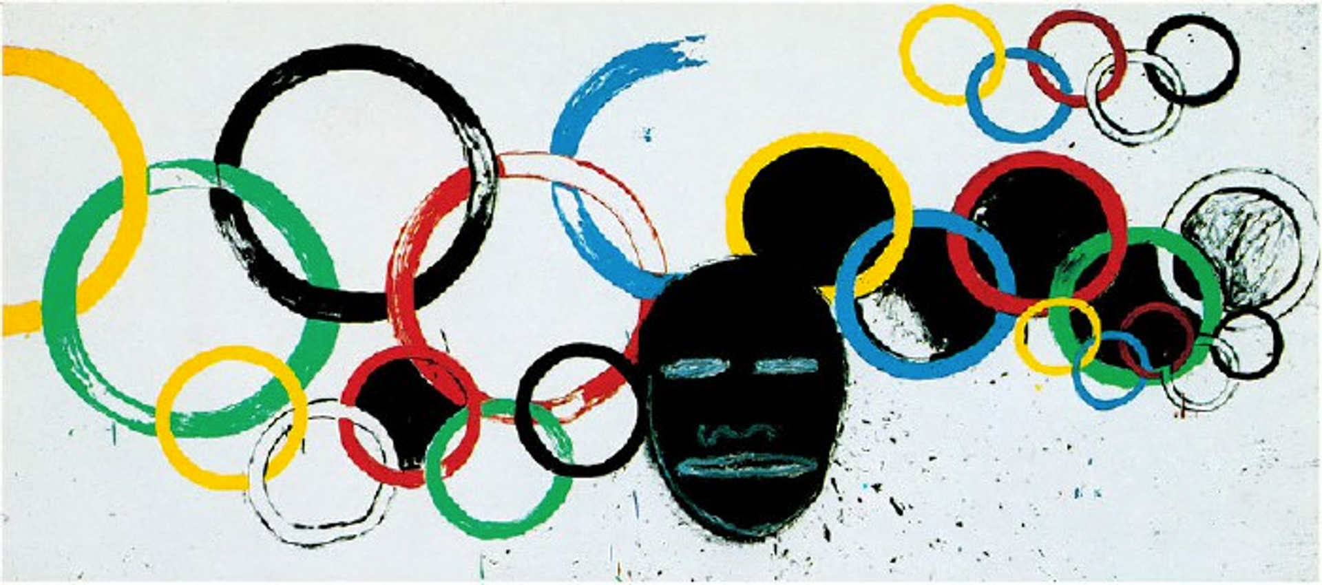 Pop Art style olympic rings with Neo-Expressionist figurehead