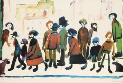 People Standing About - Signed Print by L S Lowry 1972 - MyArtBroker