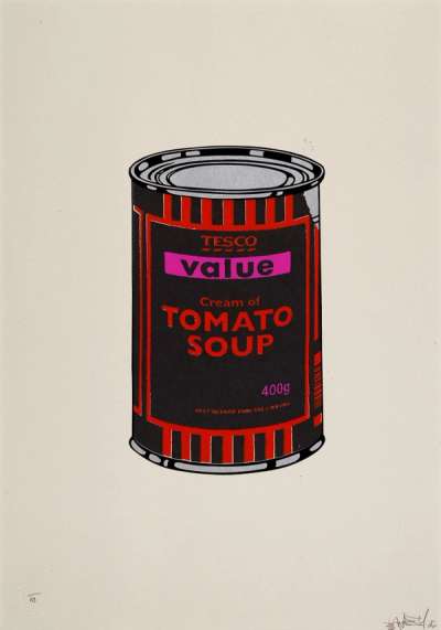 Soup Can (black, orange and pink) - Signed Print by Banksy 2005 - MyArtBroker