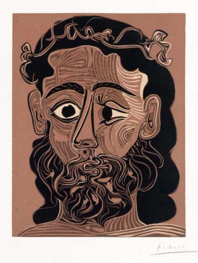 Homme Barbu Couronné De Feuilles De Vigne - Signed Print by Pablo Picasso 1962 - MyArtBroker