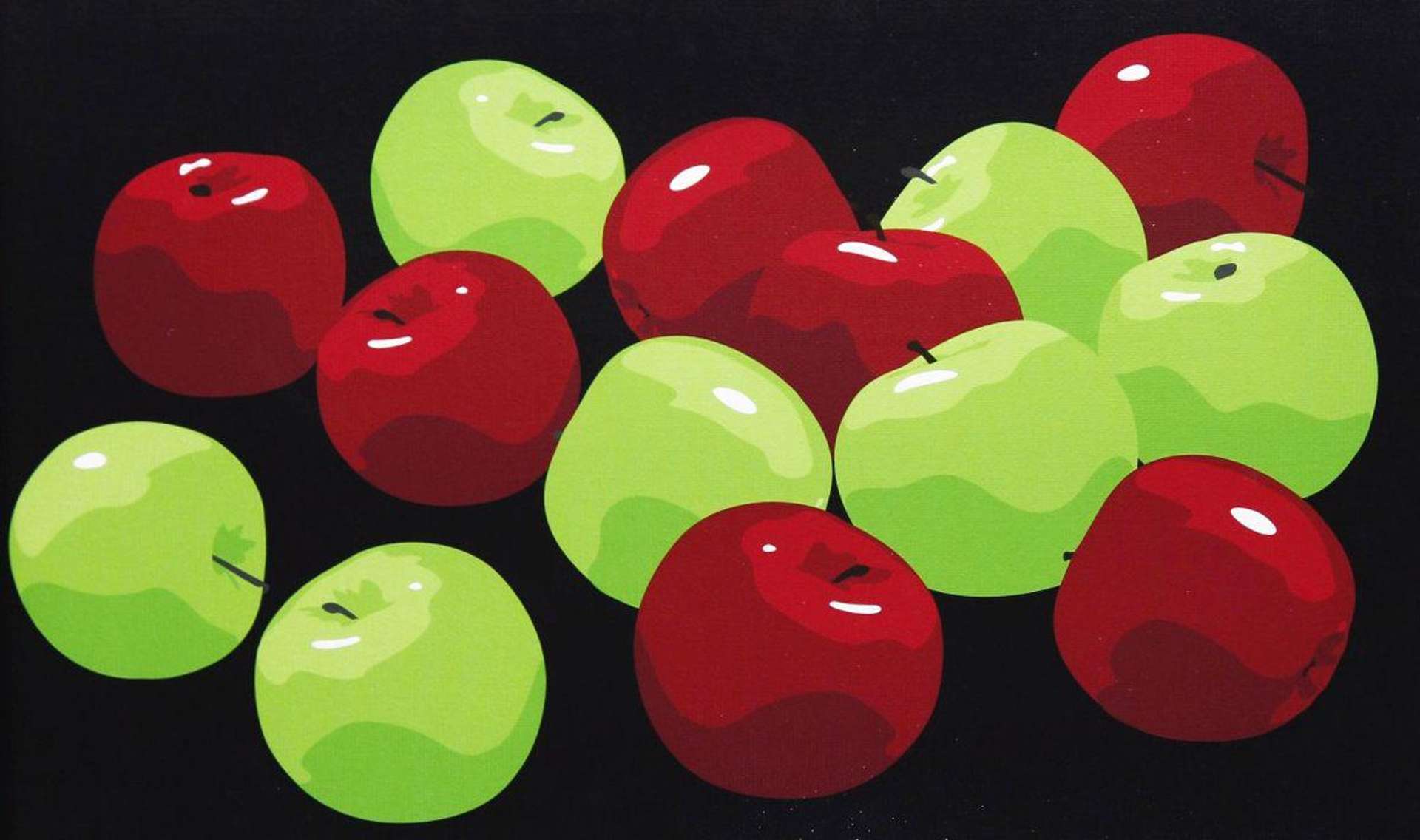 Julian Opie: Still Life With Red And Green Apples - Signed Print
