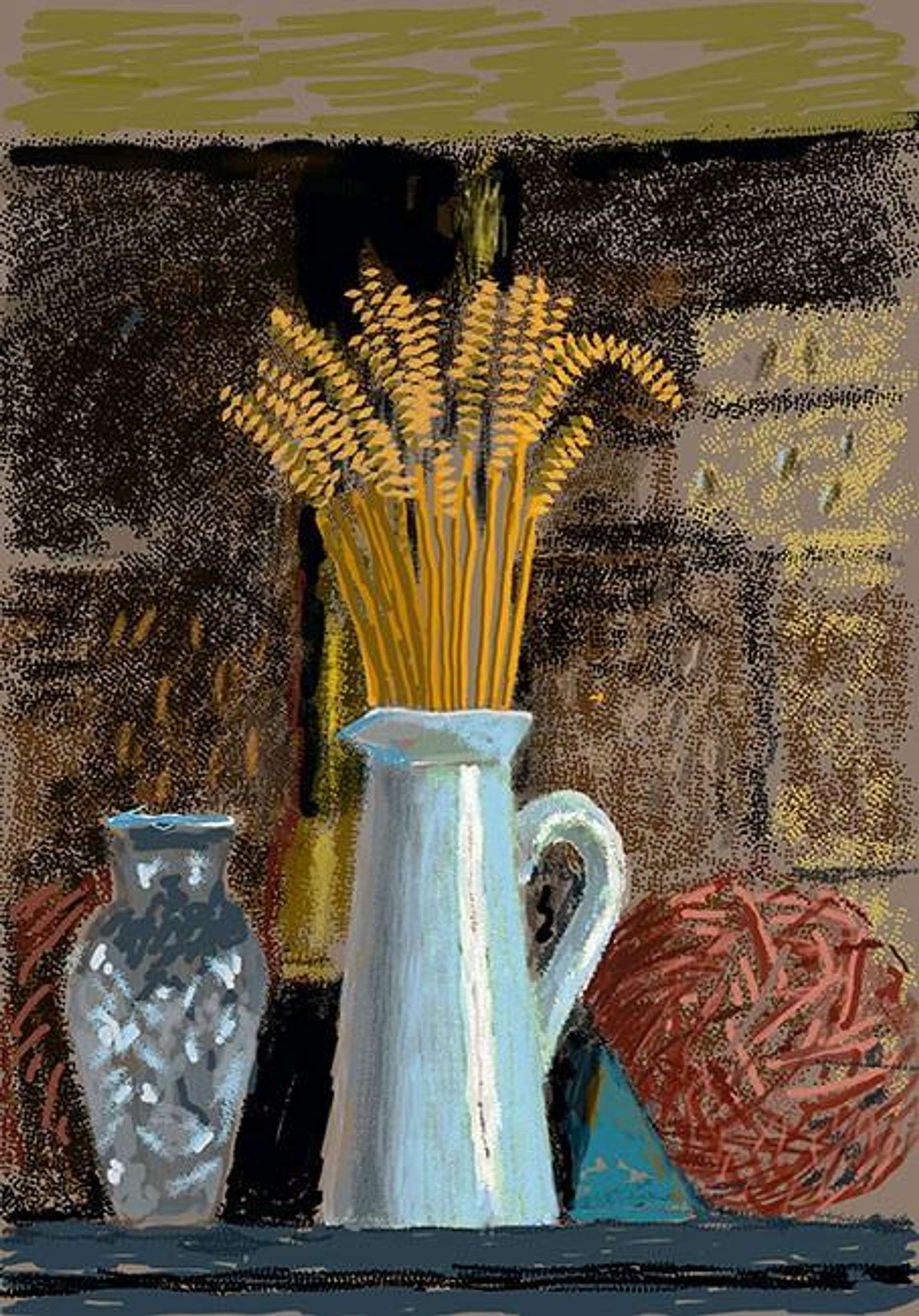 Glass Vase, Jug And Wheat by David Hockney