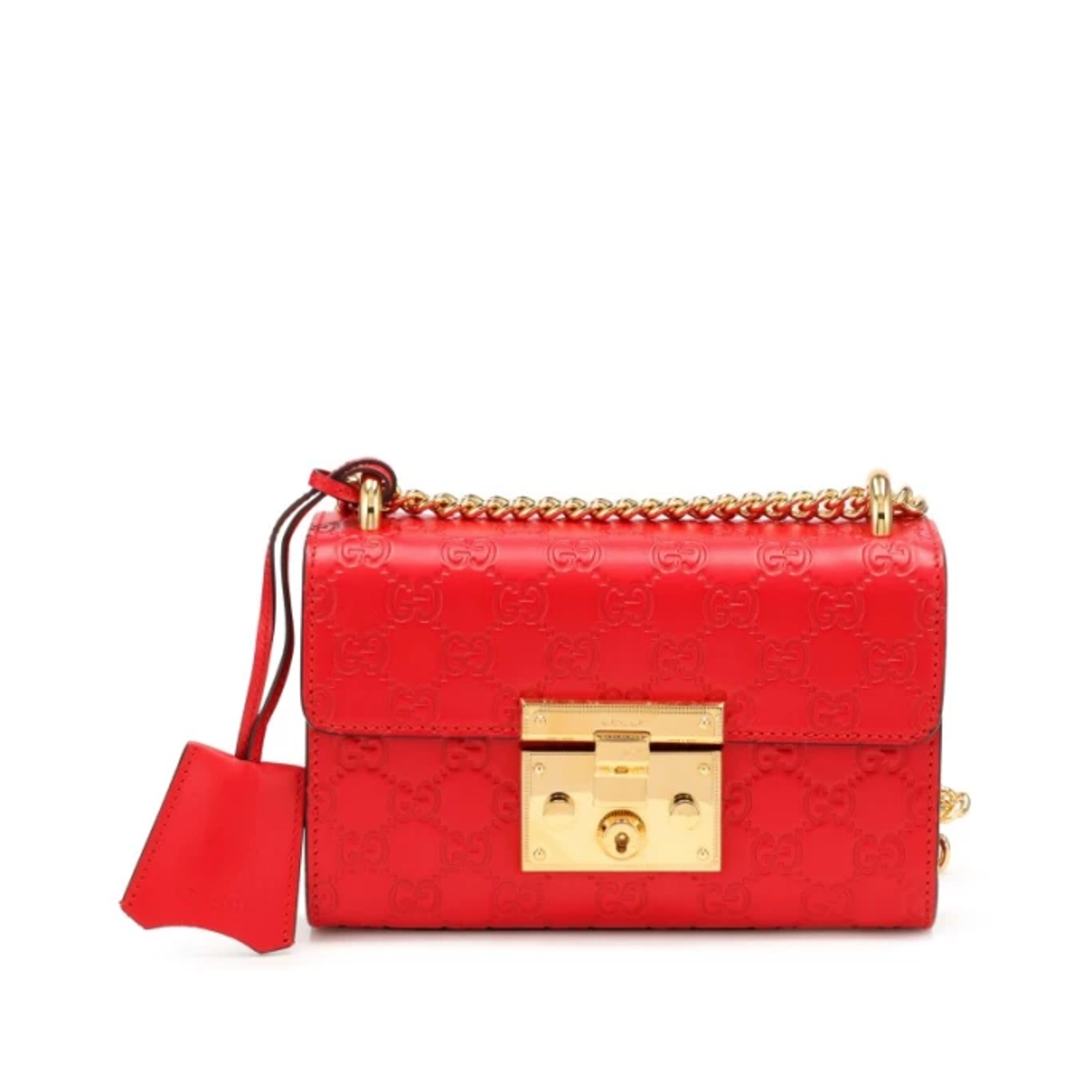 Small, red Gucci handbag with gold hardware