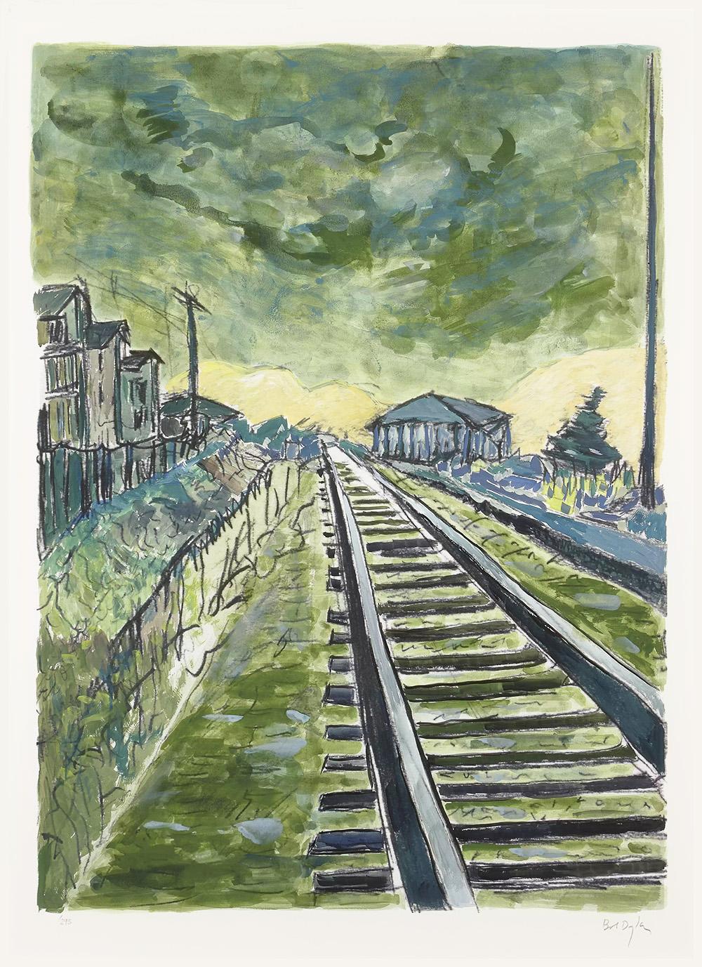 Bob Dylan Train Tracks Green (2012) (Signed Print) 2012 | MyArtBroker