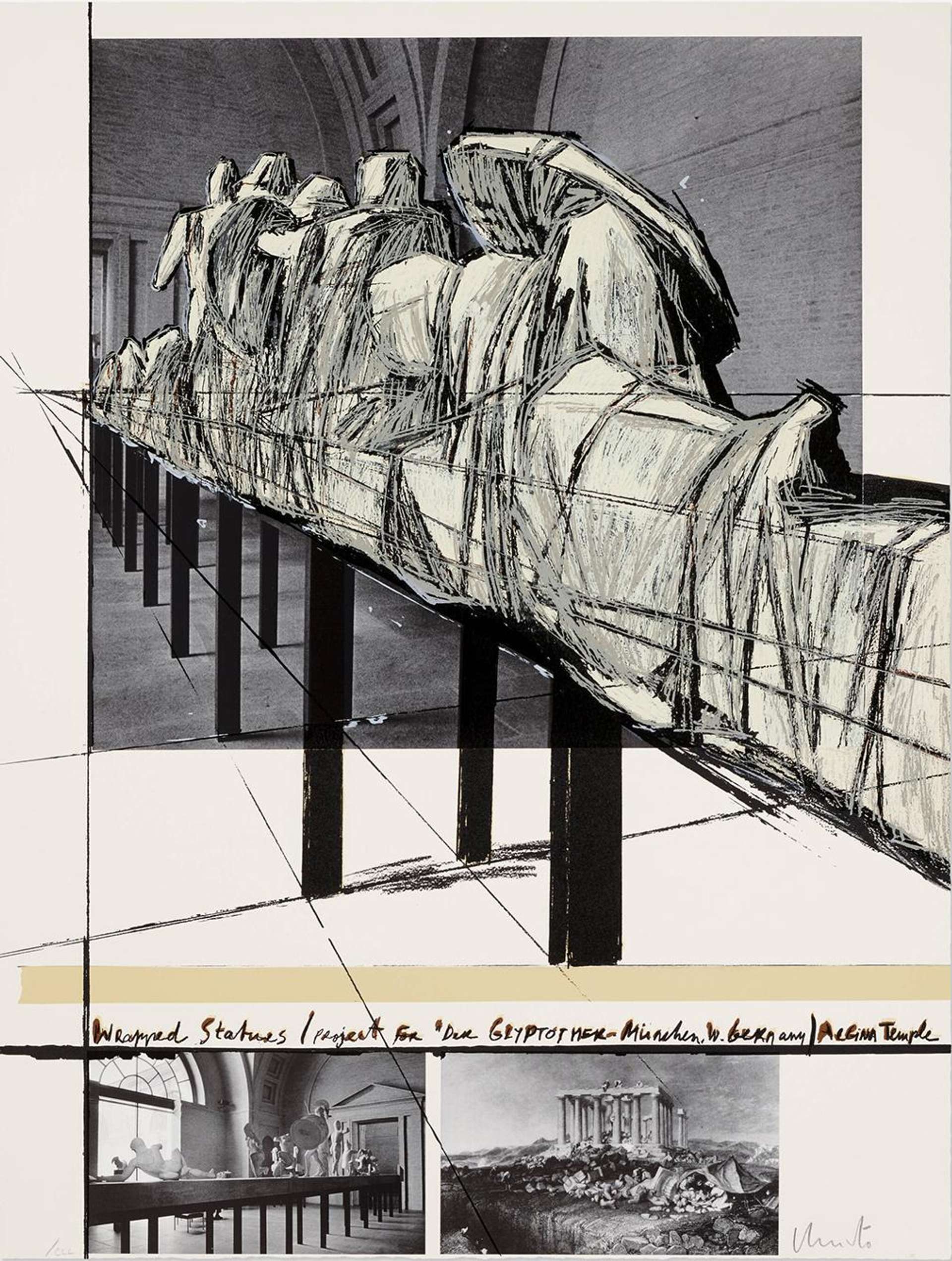 Wrapped Statues, Project For Die Glyptothek, Munchen - Signed Print by Christo 1988 - MyArtBroker